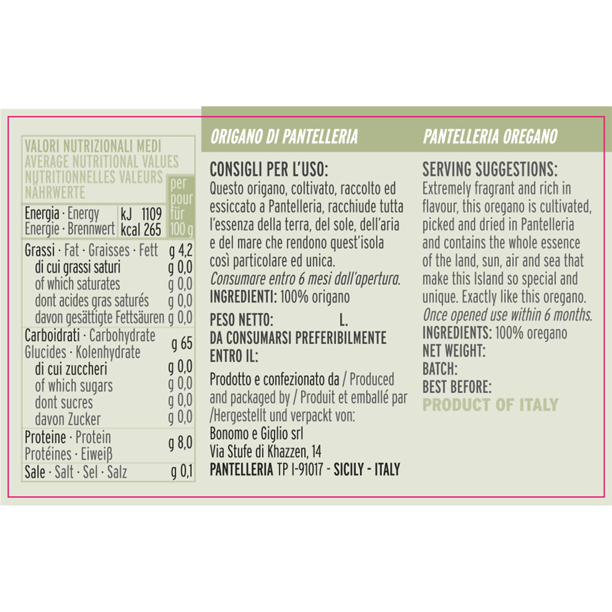 6 Gläser zu 10 g - Zerkleinertes Oregano aus Pantelleria La Nicchia vista1
