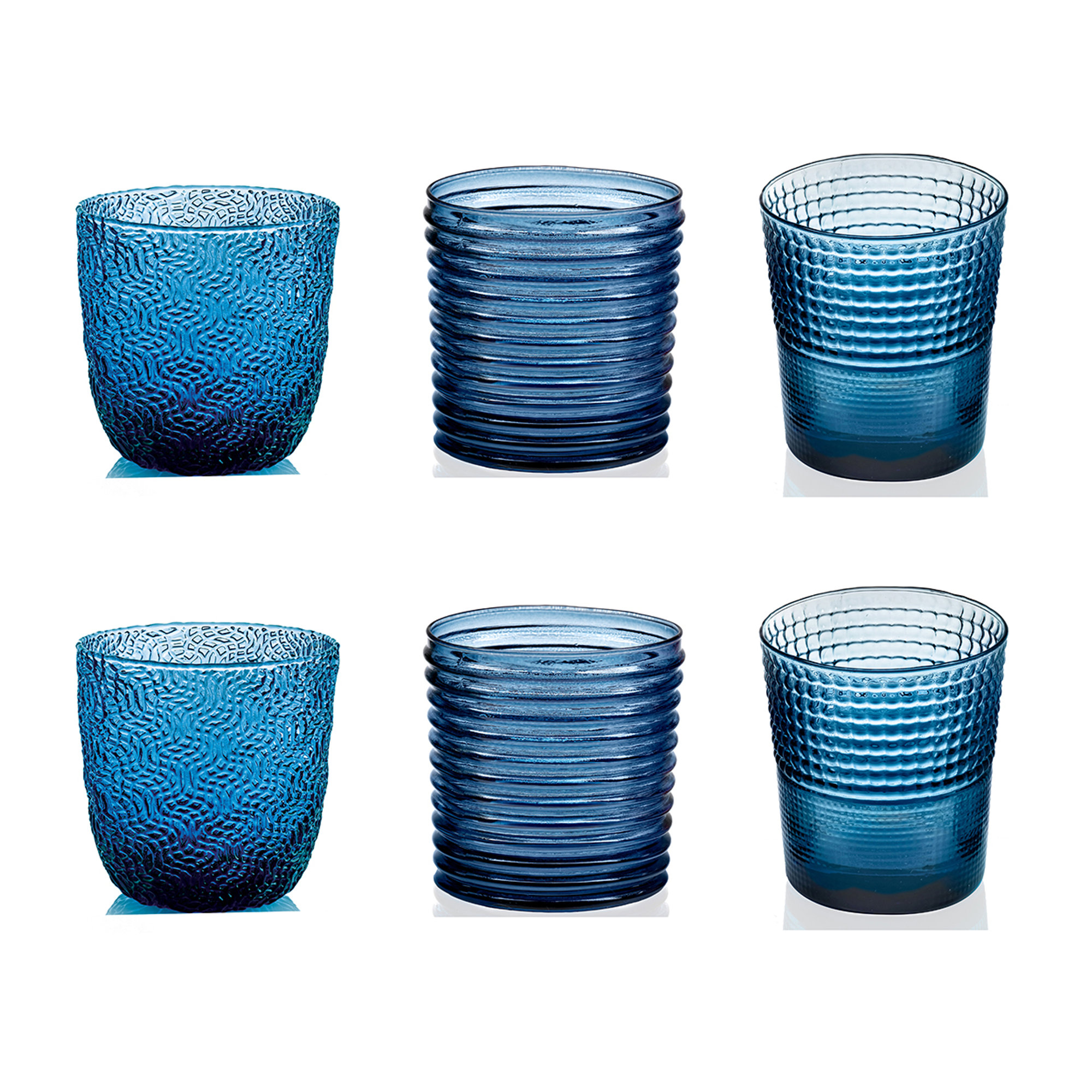 Due+due+due set 6 bicchieri 3 forme assortite blu riviera IVV vista0