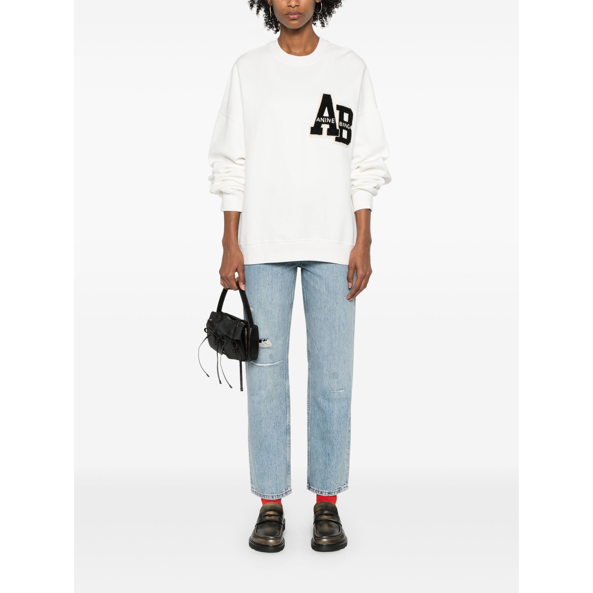 Miles Oversized Sweatshirt Letterman - Off White A0810074ofw1 Anine Bing vista1