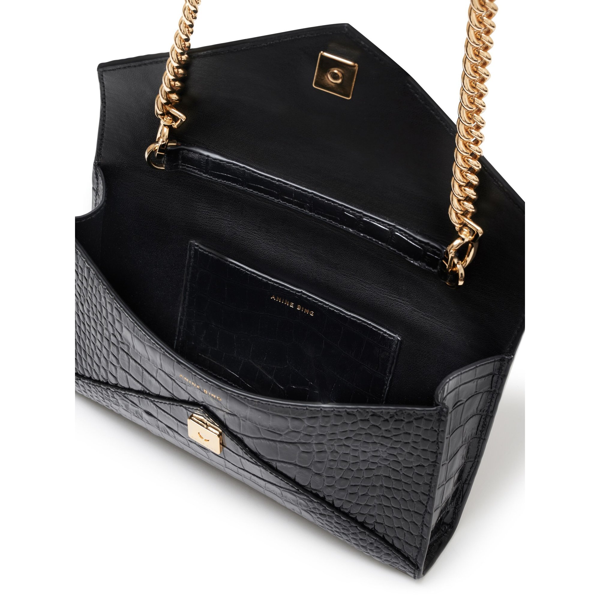 Small Elly Clutch - Black Embossed A1310469blk1 Anine Bing vista3