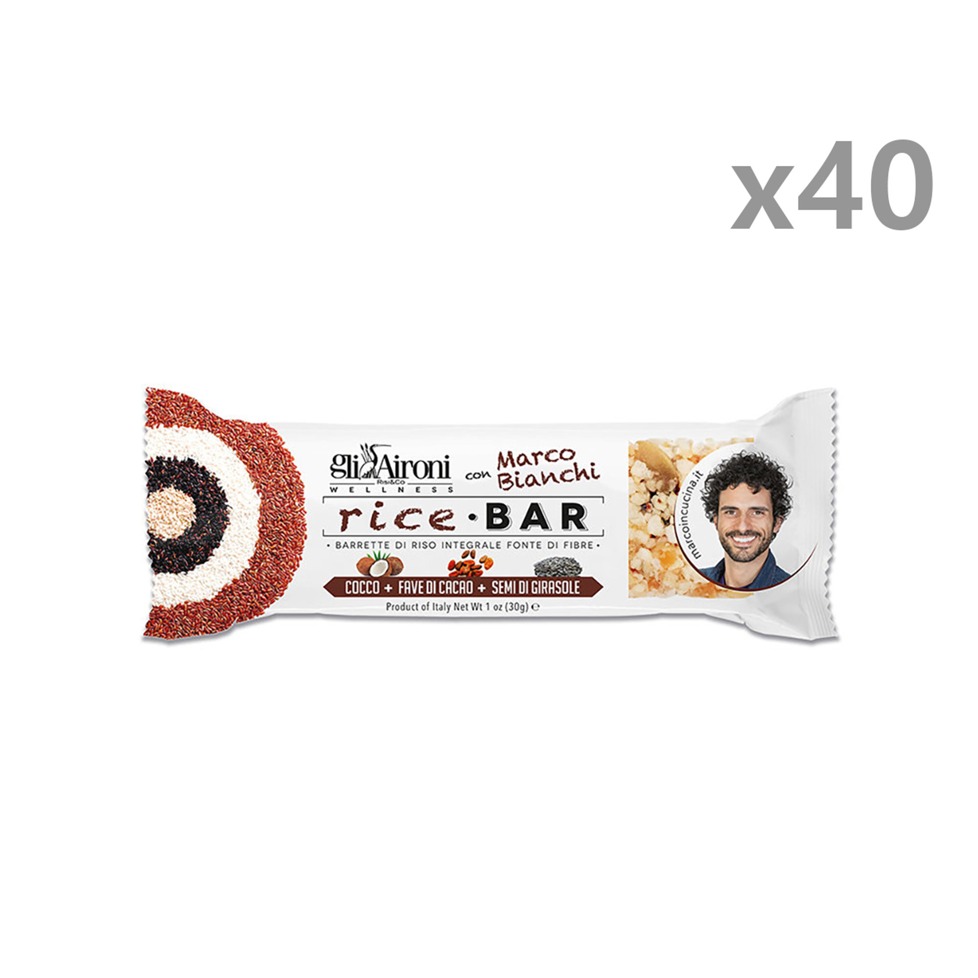 40 barrette riso integrali cocco e fave di cacao Gli Aironi vista0