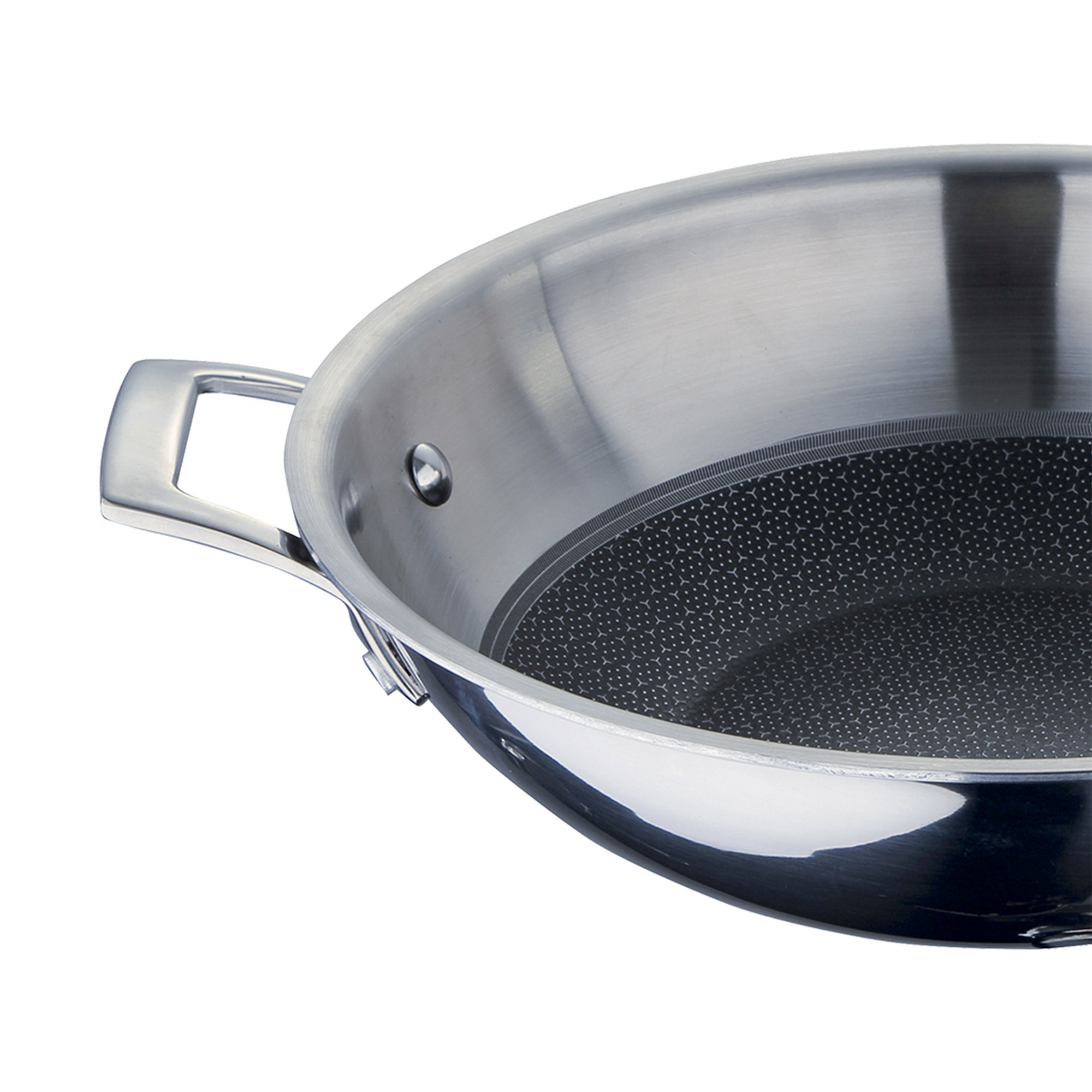 Wok senza coperchio 28x8,0cm SS lucido c/maniglia lunga in acciaio fuso + maniglia laterale a tubo HI-TECH 3 Masterpro MASTERPRO vista8