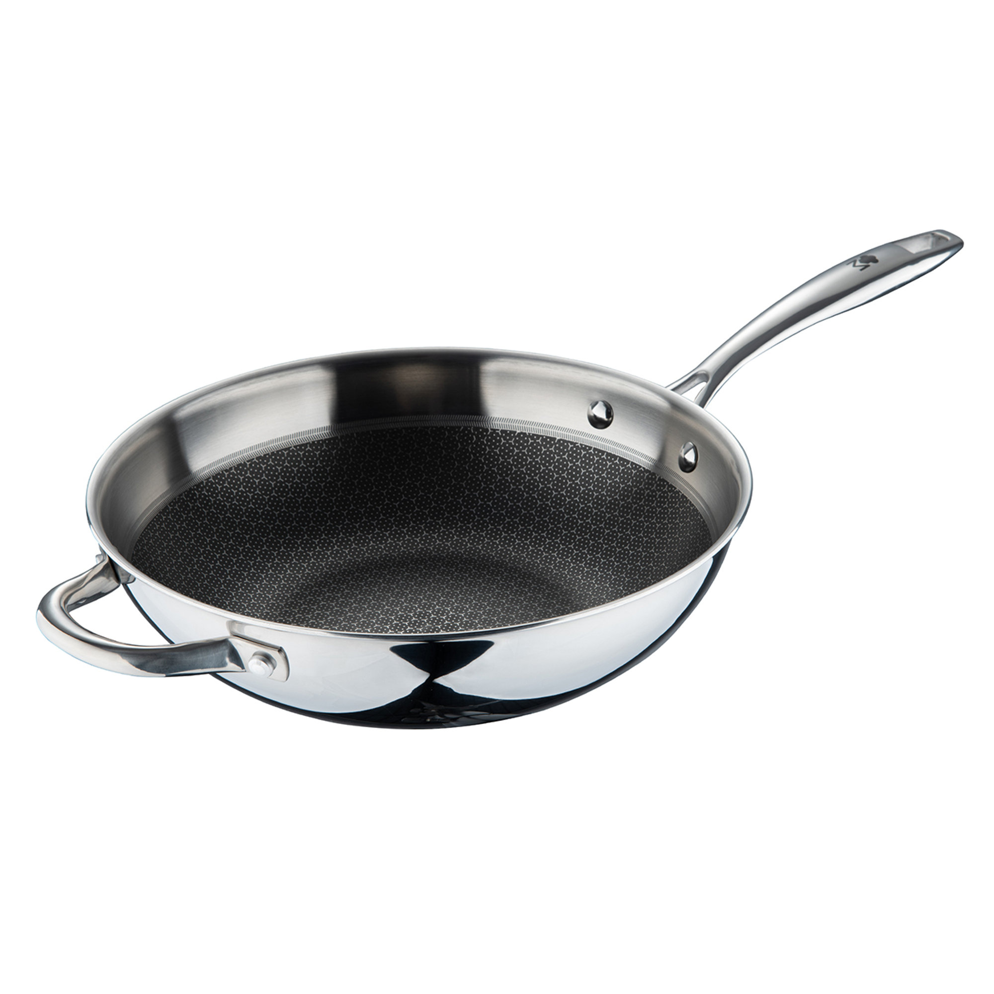 Wok senza coperchio 28x8,0cm SS lucido c/maniglia lunga in acciaio fuso + maniglia laterale a tubo HI-TECH 3 Masterpro MASTERPRO vista0