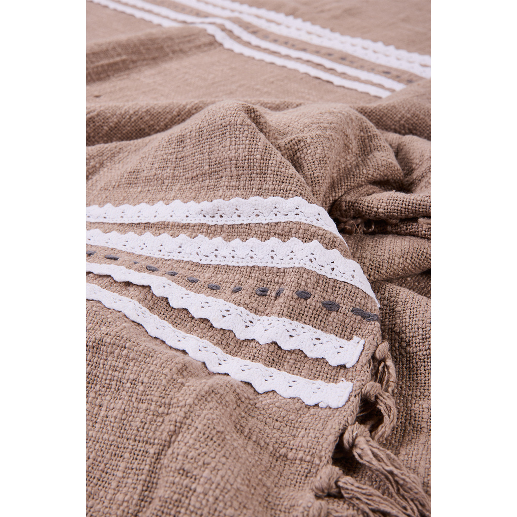 Lissewege - beige Baumwolltischdecke mit Streifen und Fransen Novità Home vista2