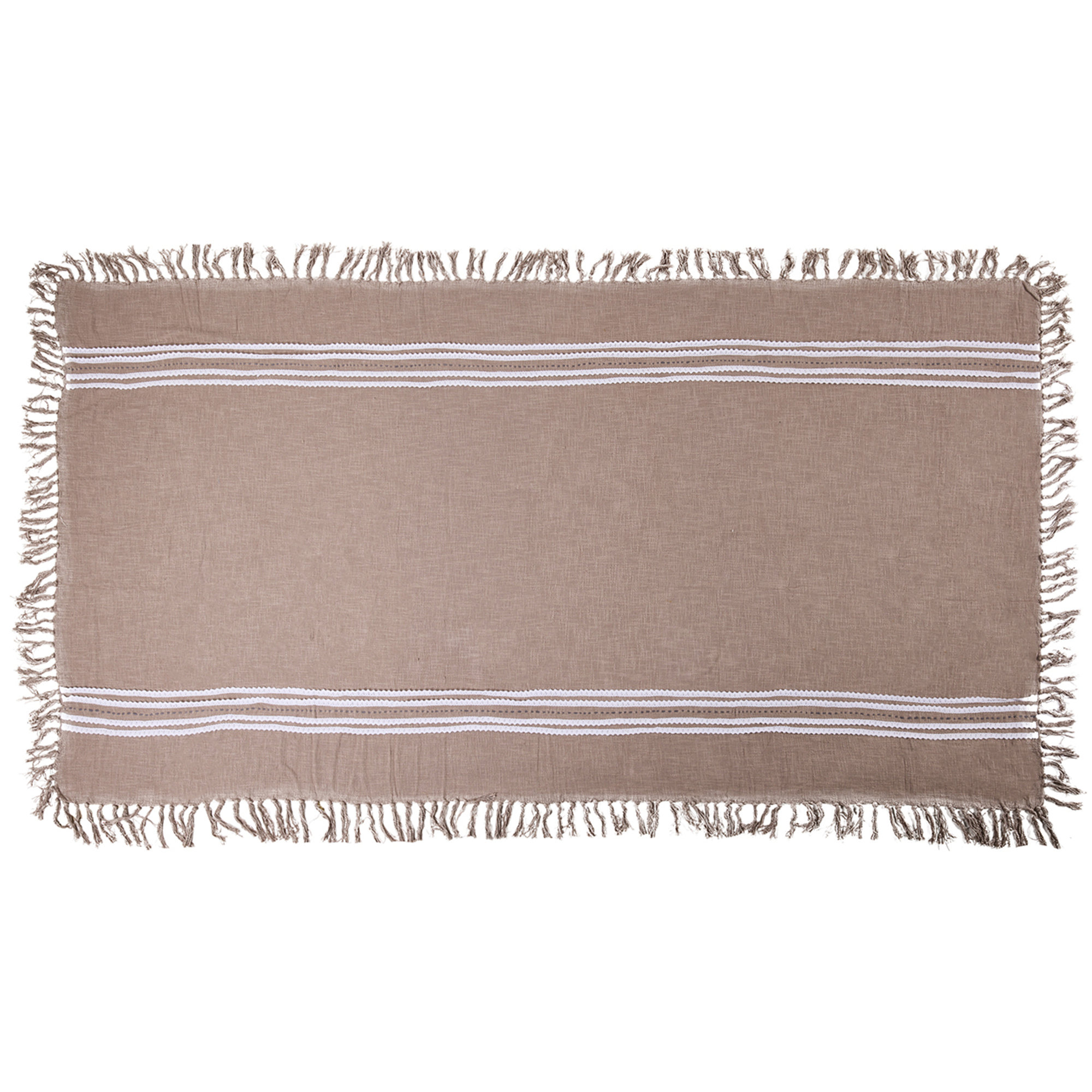 Lissewege - beige Baumwolltischdecke mit Streifen und Fransen Novità Home vista0