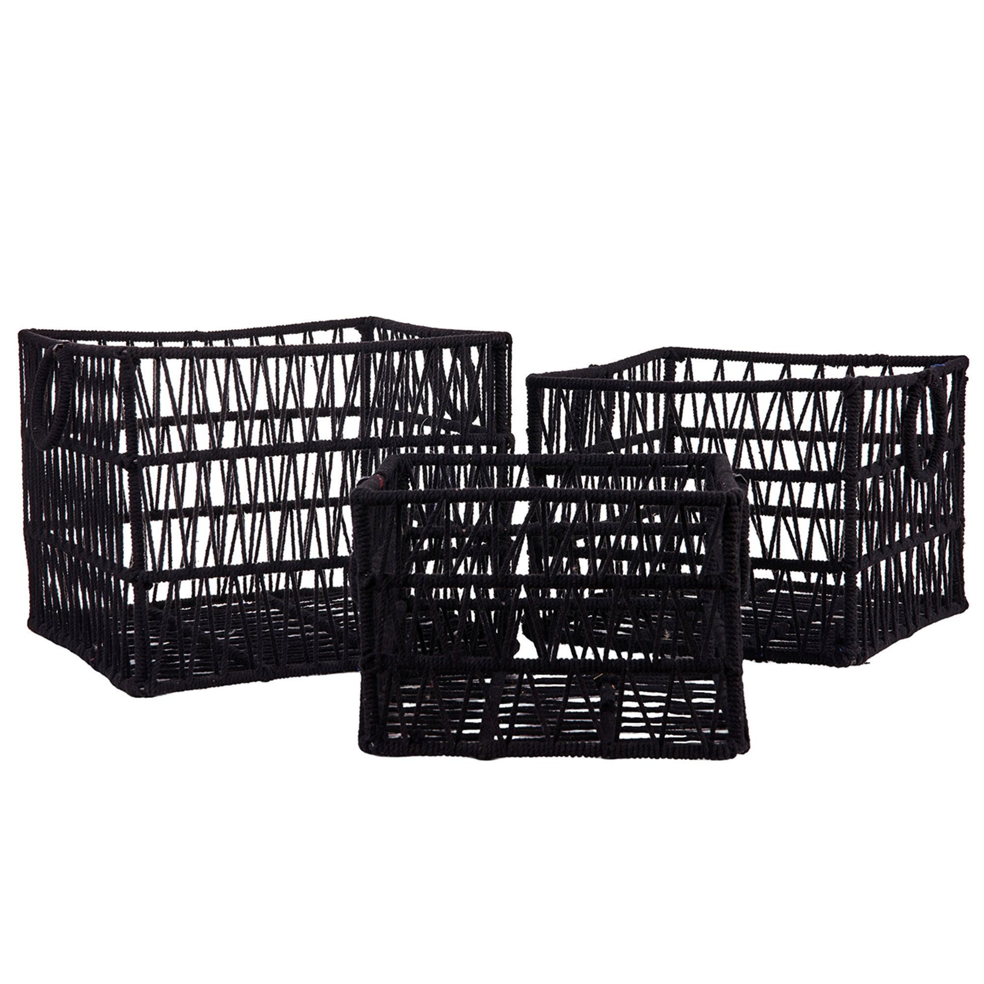 Rectangular basket set 1/3 iron covered in black rope Novità Home vista0