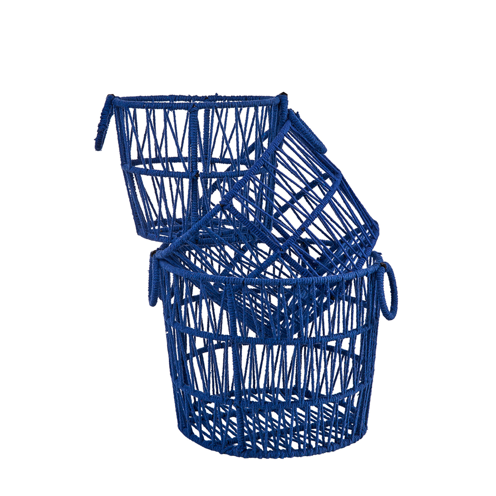 Ensemble de paniers ronds 1/3 fer recouverts de corde bleue Novità Home vista1