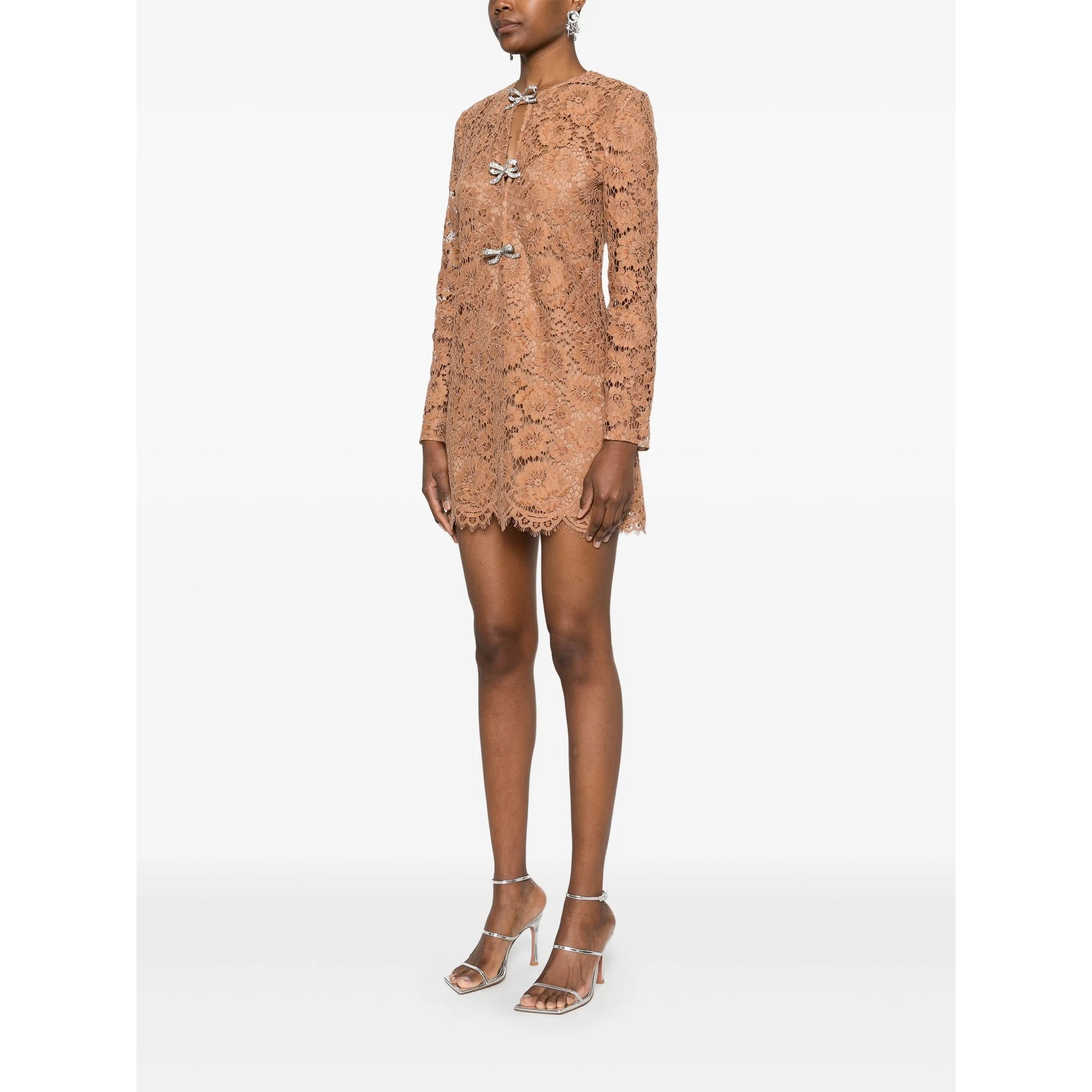 Tan Lace Bow Mini Dress Ss25001sat SELF-PORTRAIT vista2