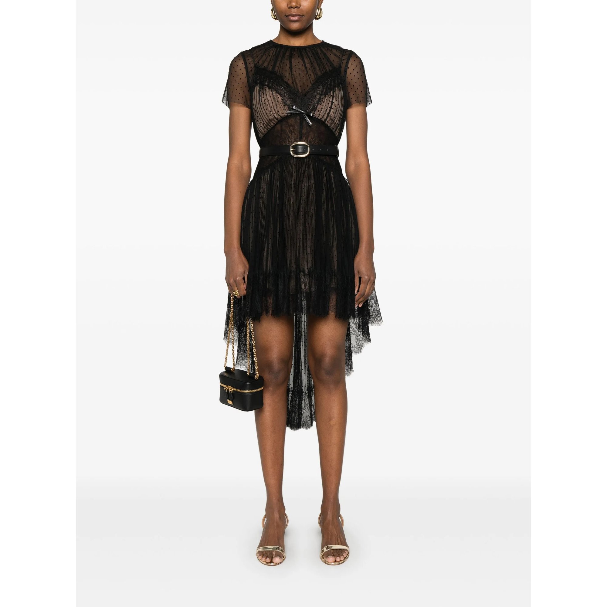 Black Dot Mesh Mini Dress Ss25057sab SELF-PORTRAIT vista1