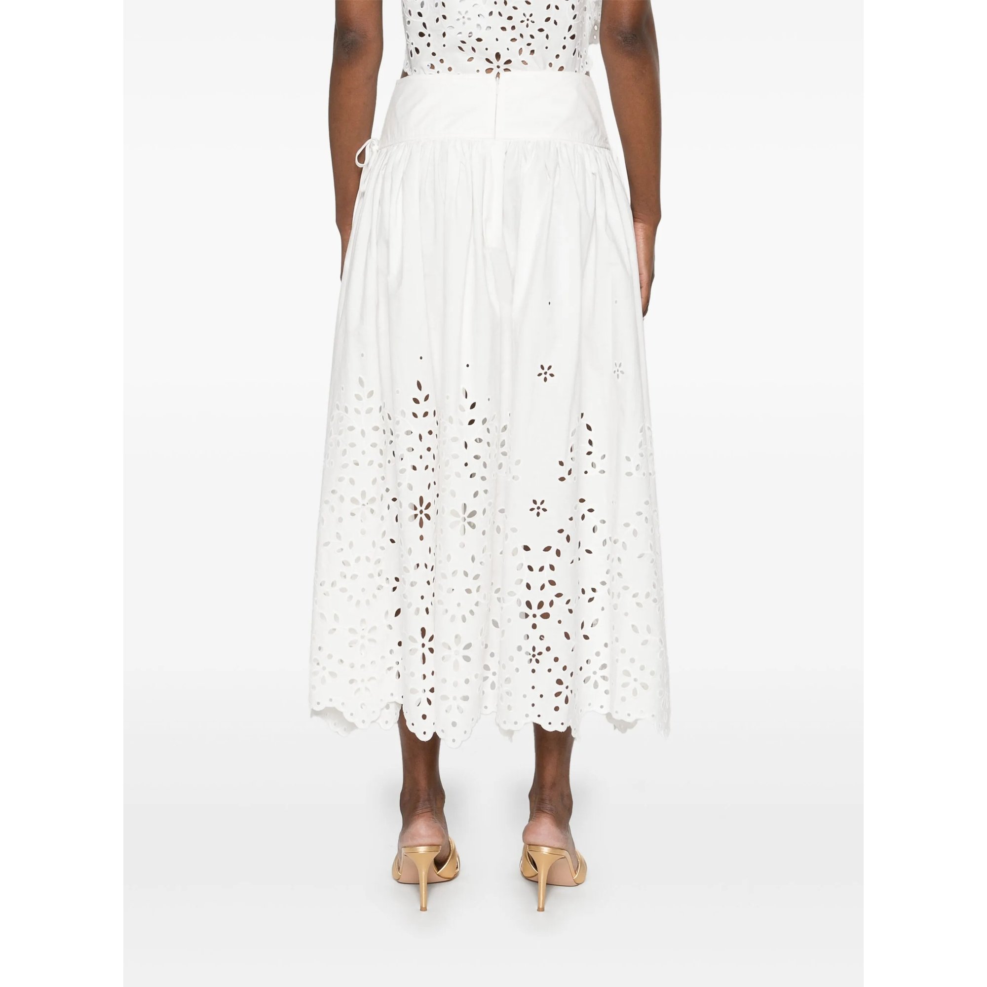 White Cotton Embroidered Midi Skirt Ss25137mskw SELF-PORTRAIT vista3