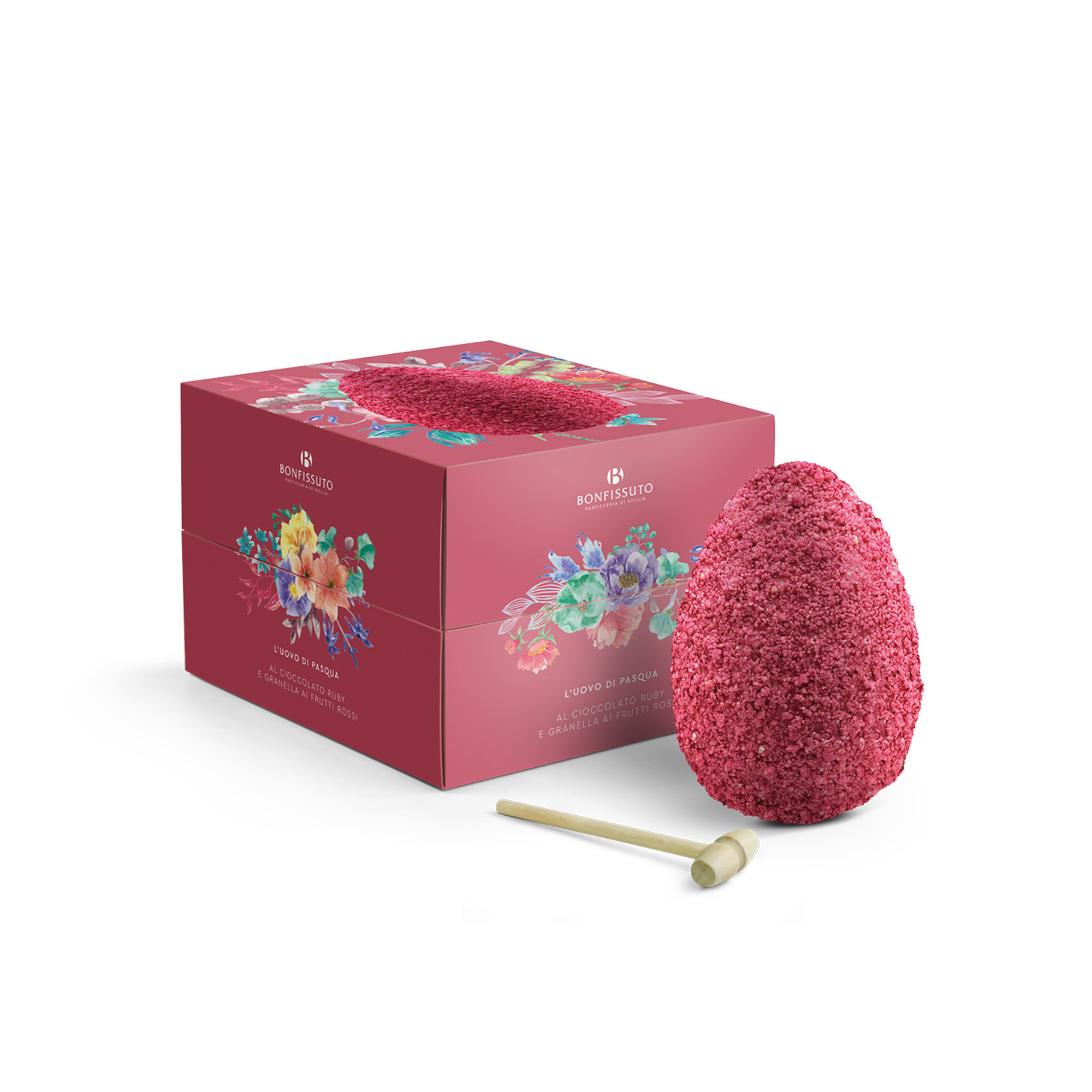 RUBY EASTER EGG, with ruby chocolate and red fruit crumble (with small hammer) 500GR Bonfissuto vista0