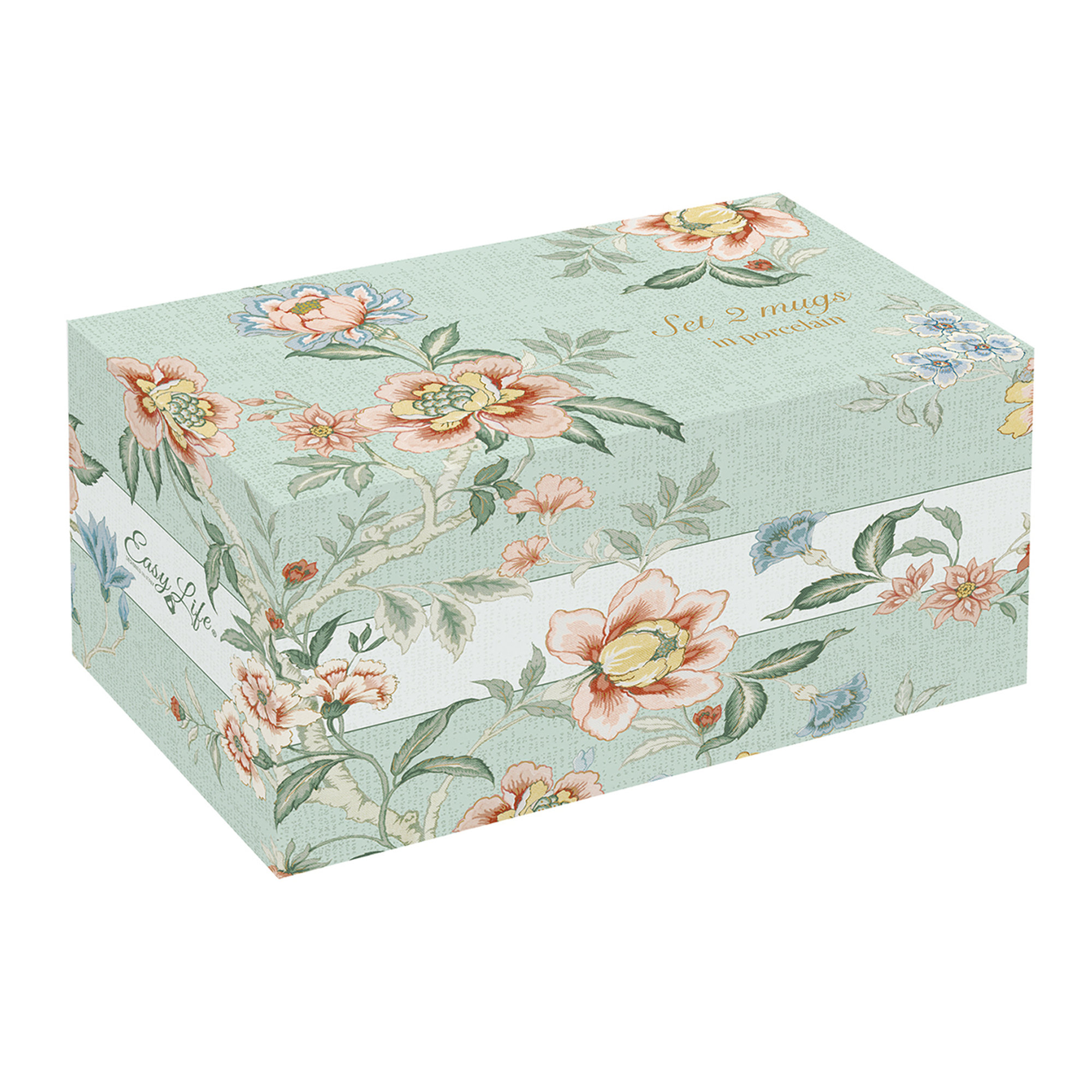 Set med 2 muggar i porslin 300 ml ZEN GARDEN GREEN Easy life vista1