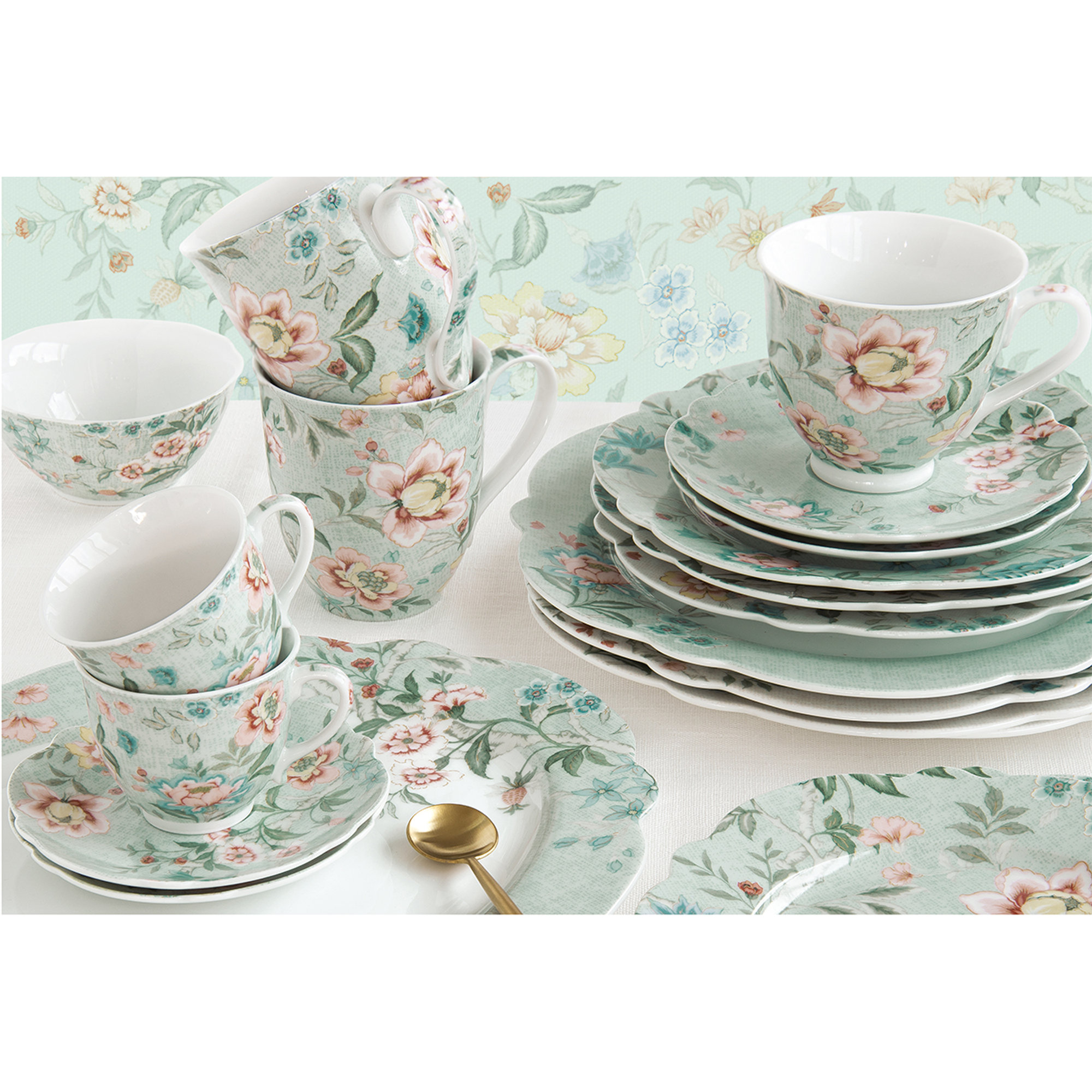 Set med 2 muggar i porslin 300 ml ZEN GARDEN GREEN Easy life vista3