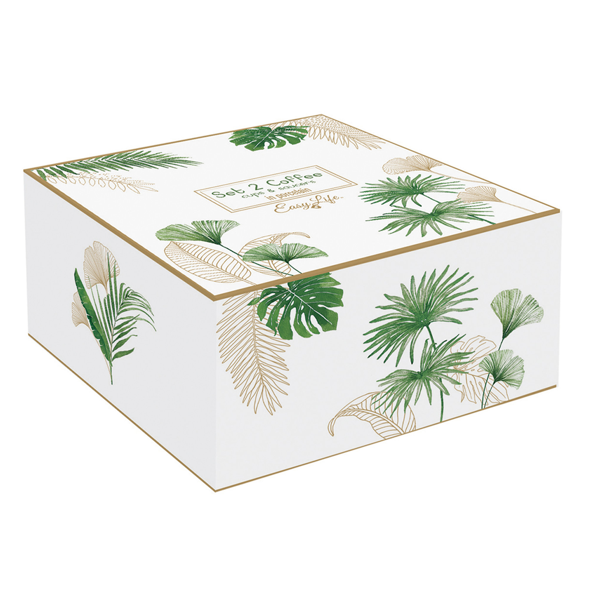 Ensemble de 2 tasses à café avec soucoupe 100 ml en porcelaine dans une boîte colorée EXOTIQUE Easy life vista1