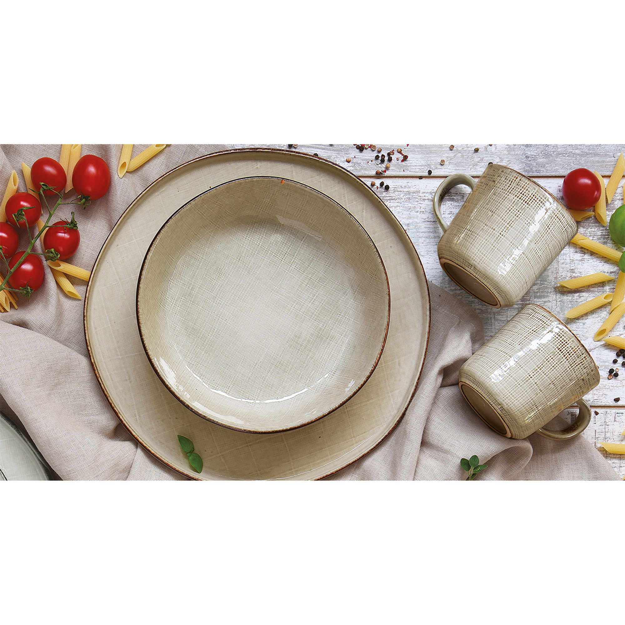 Ensemble de 4 Assiettes Plates en Grès Ø 27Cm Country Naturel Easy life vista3