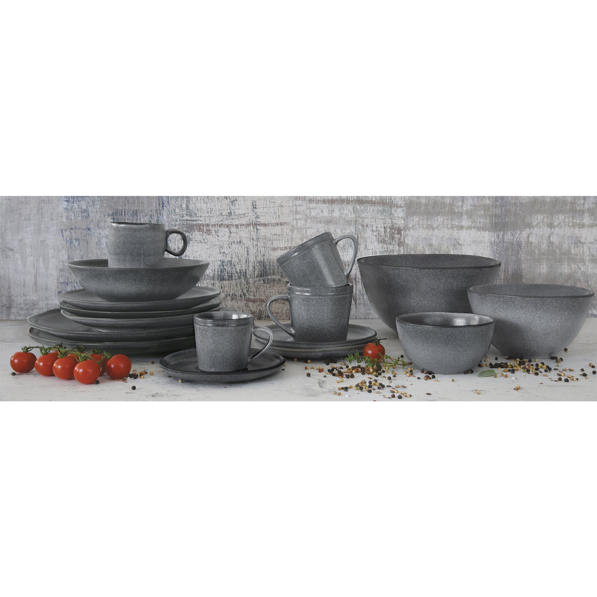 Set de 4 assiettes plates Ø 26,5 cm en grès ESSENTIAL DARK GREY Easy life vista2