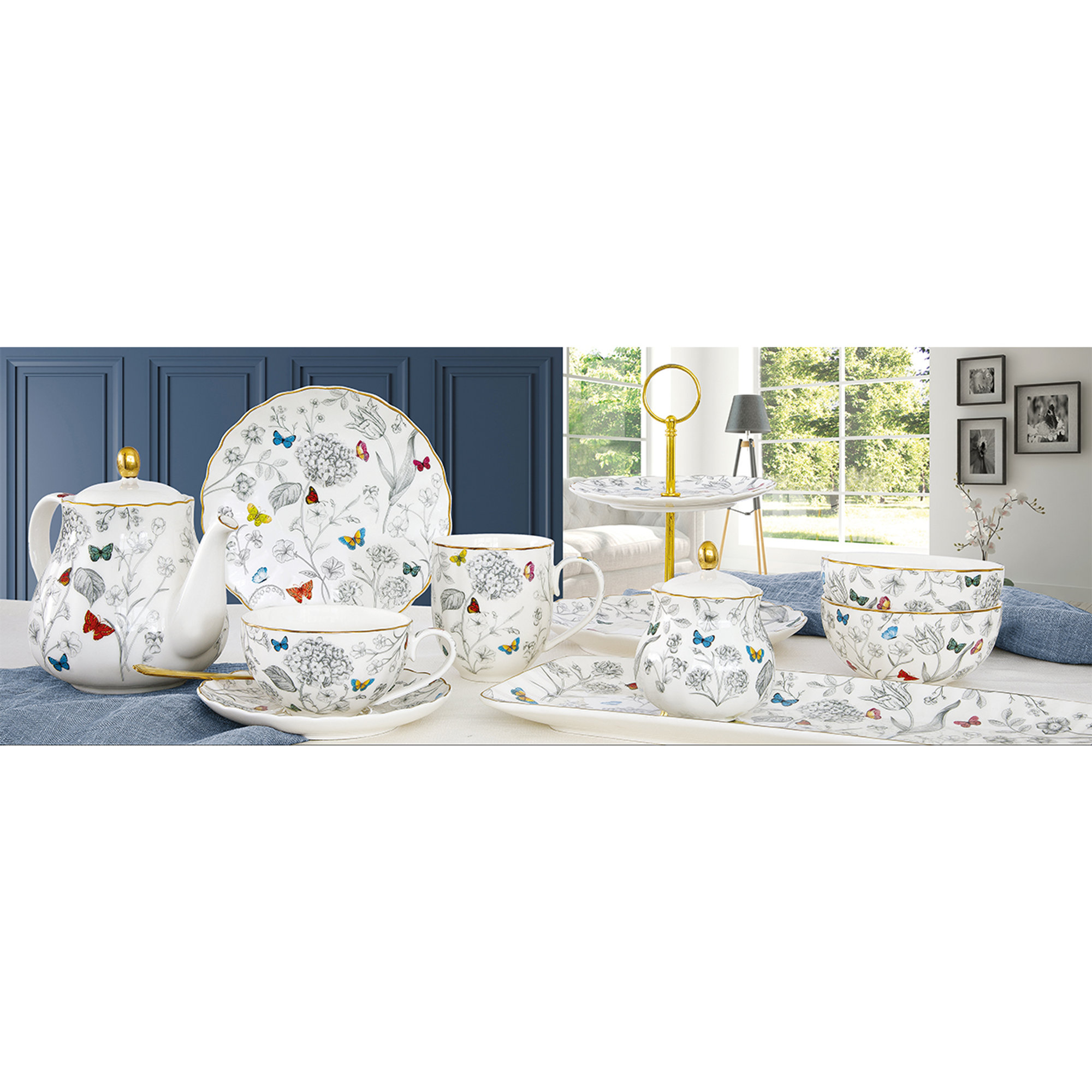 Set melkkan en suikerpot van porselein in kleurdoos FLEURS ET PAPILLONS Easy life vista1