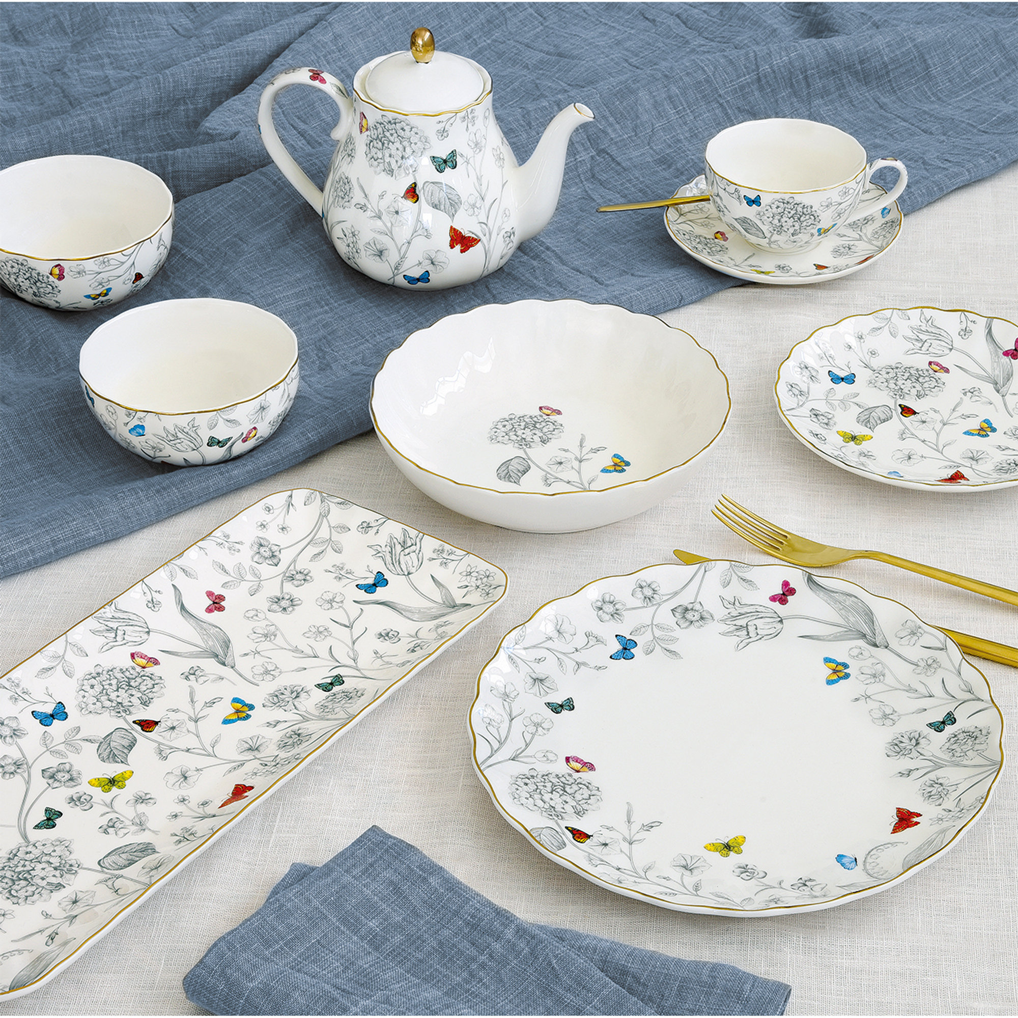 Set melkkan en suikerpot van porselein in kleurdoos FLEURS ET PAPILLONS Easy life vista2