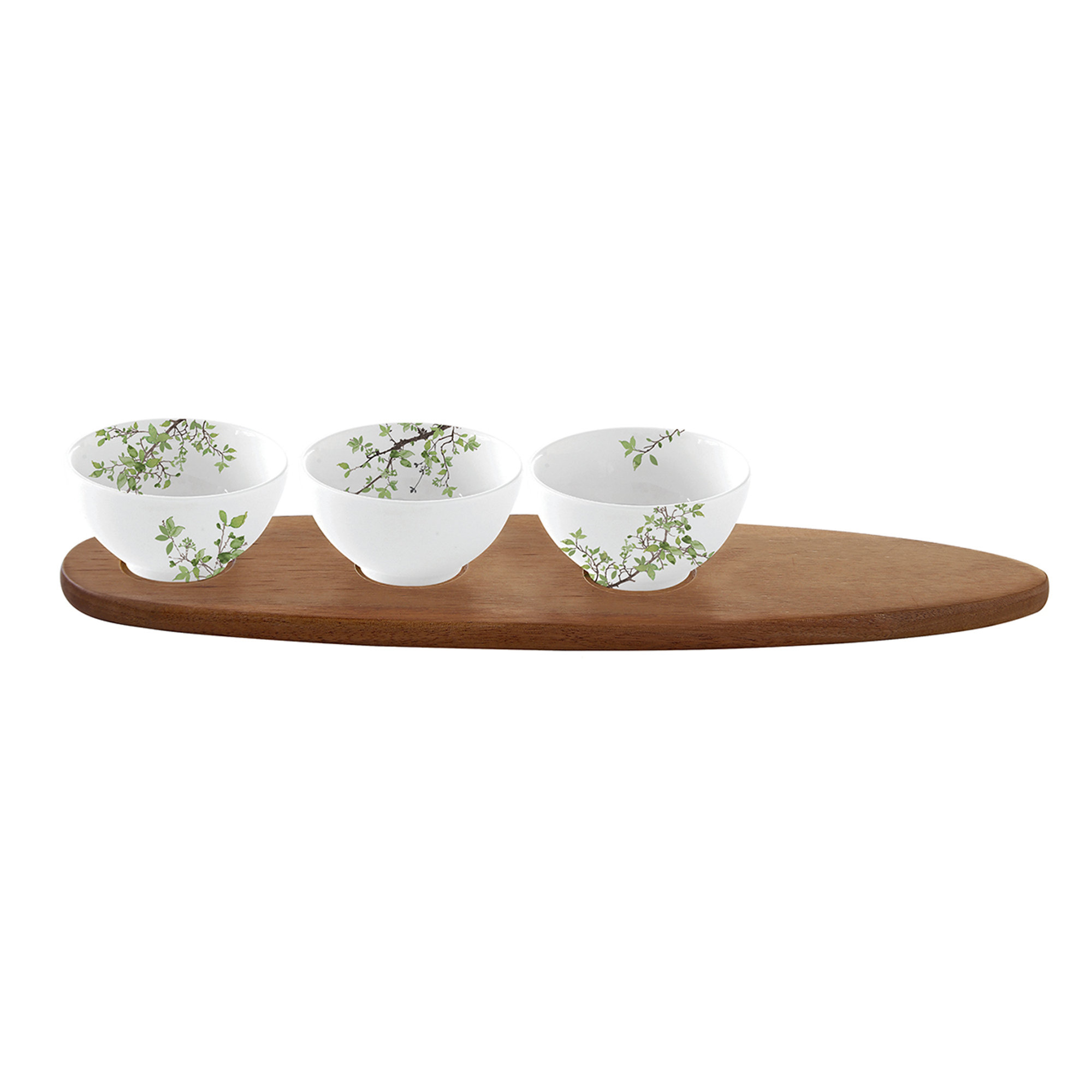 Aperitif-Set mit 3 Schalen und Akazienbasis 40x10,5 NATURA Easy life vista0