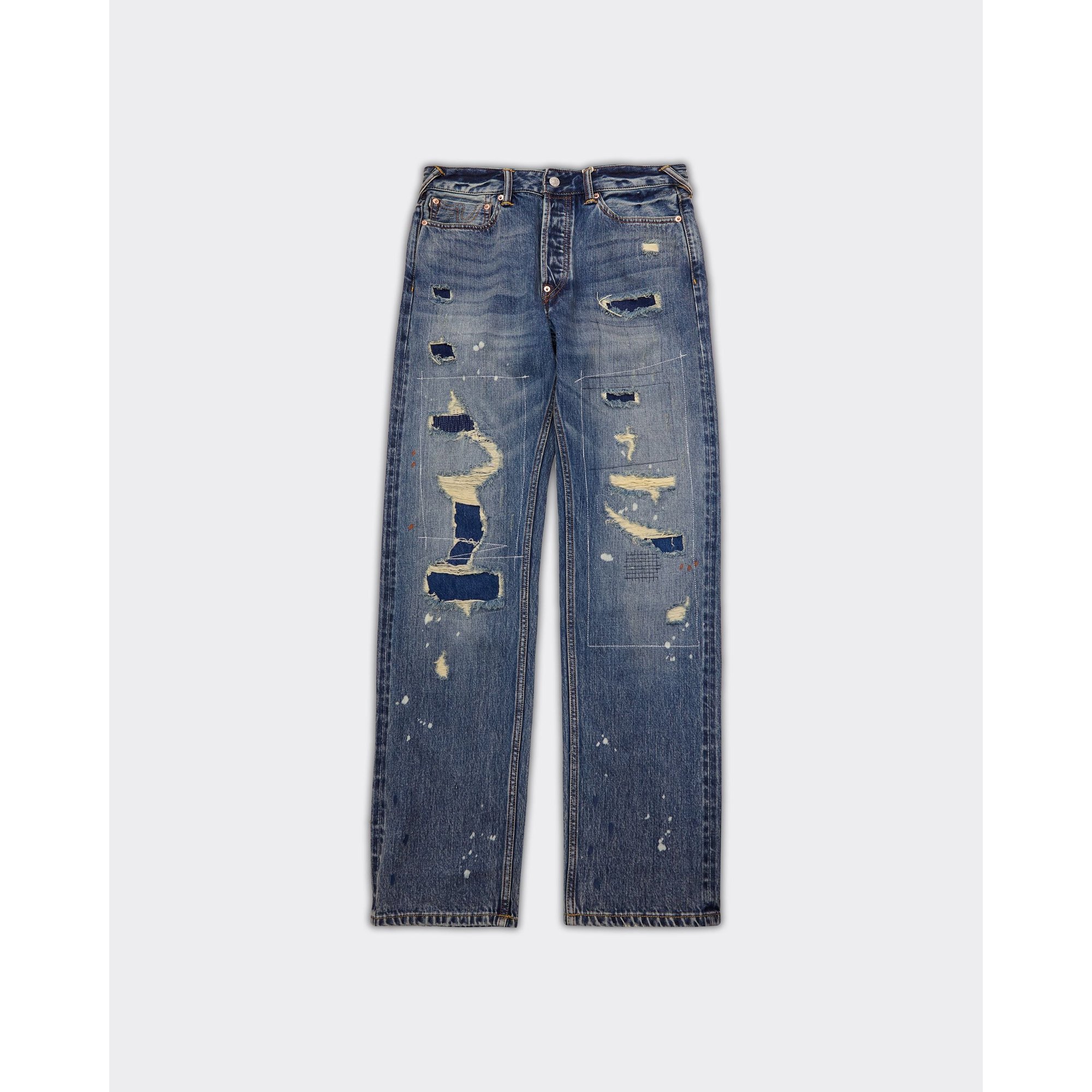 Jeans 7-pocket Distressed Denim Blu Evisu vista0