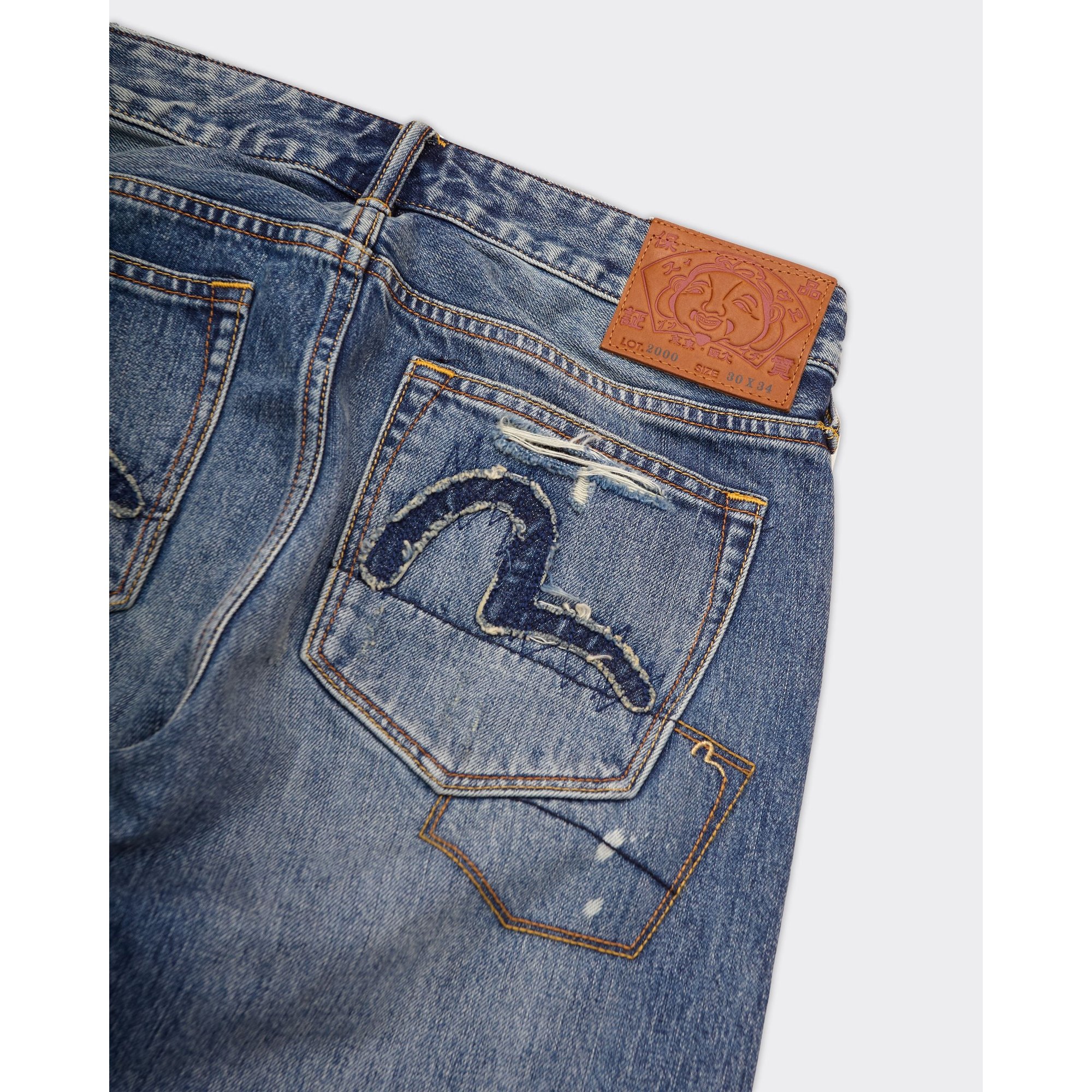 Jeans 7-pocket Distressed Denim Blu Evisu vista1