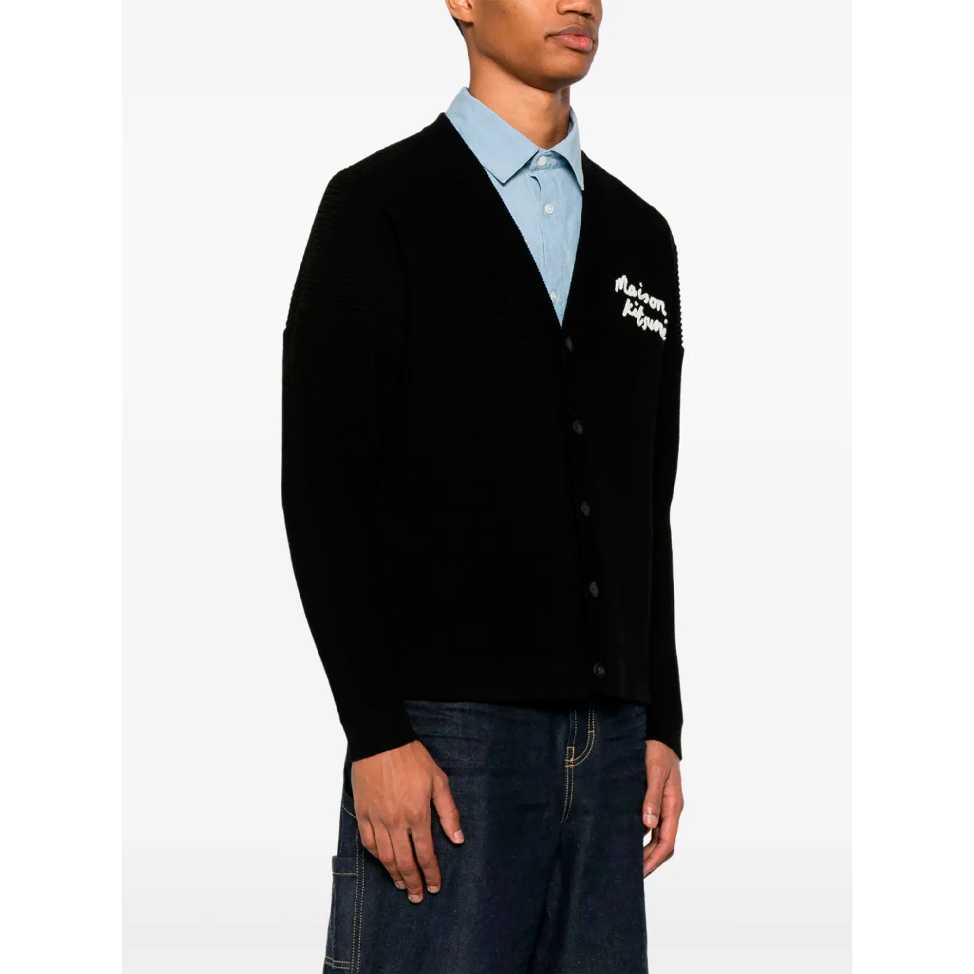Handwriting Comfort Ribbed Cardigan Om00505kt1126 Maison Kitsuné vista2