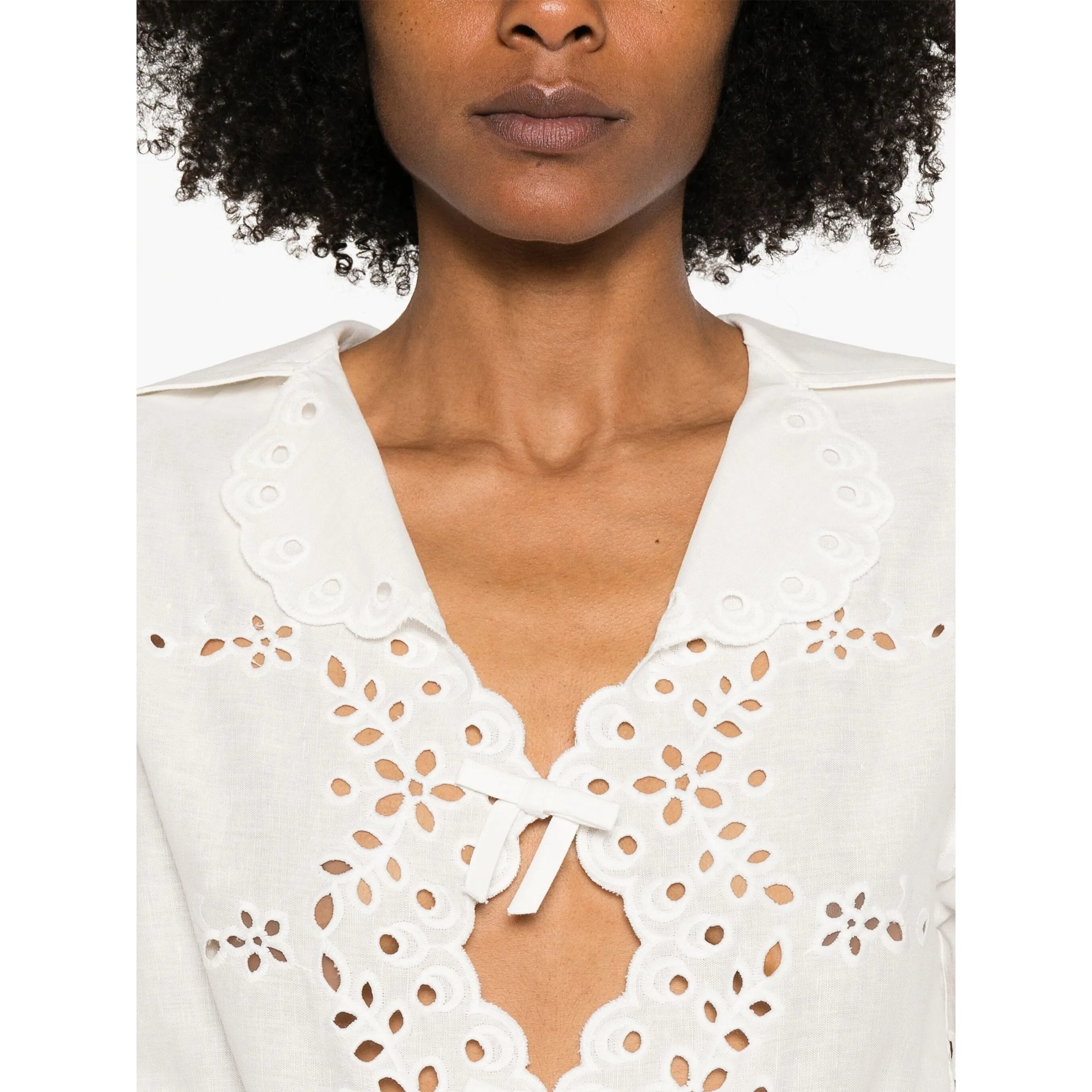 Cream Linen Embroidered Shirt SELF-PORTRAIT vista2