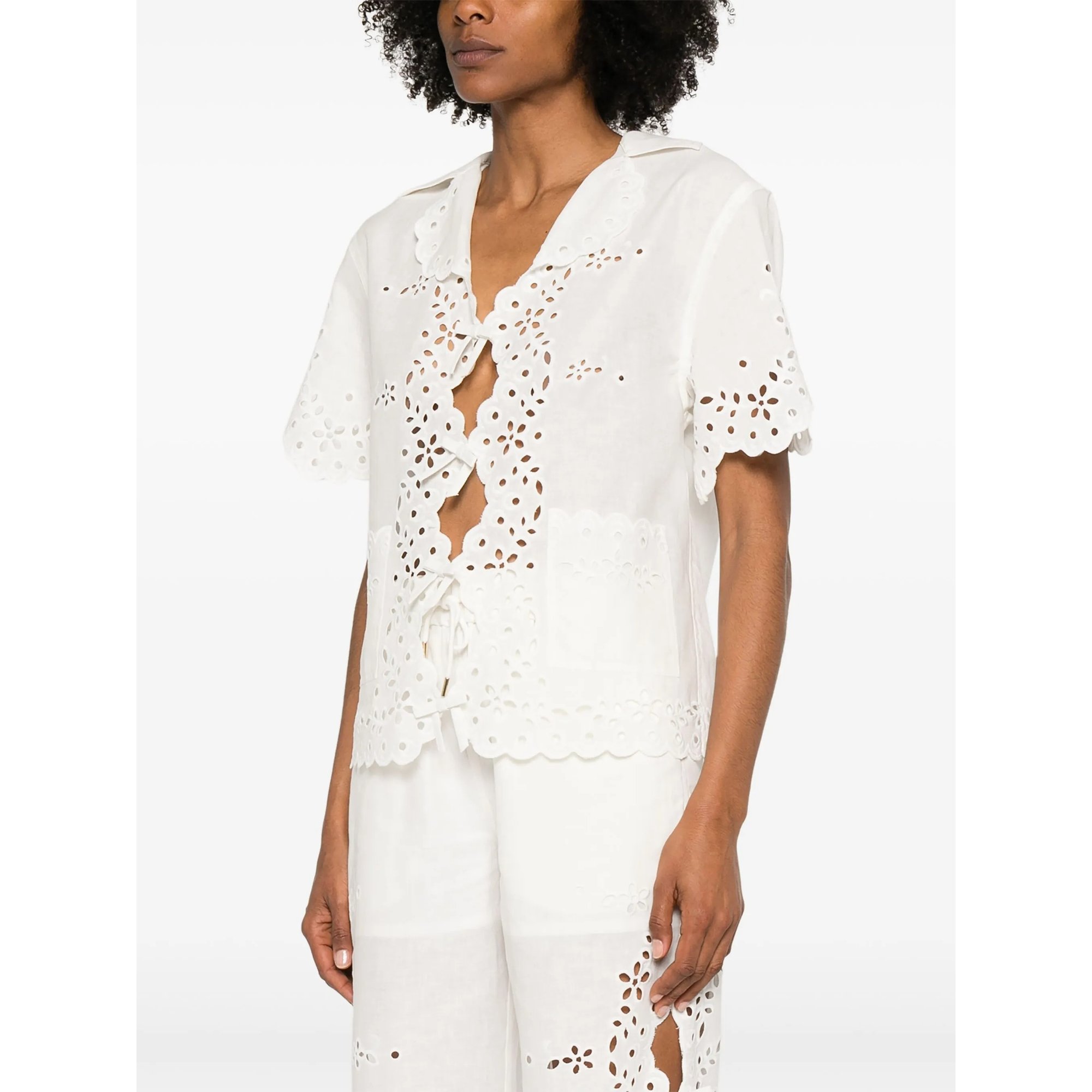 Cream Linen Embroidered Shirt SELF-PORTRAIT vista3