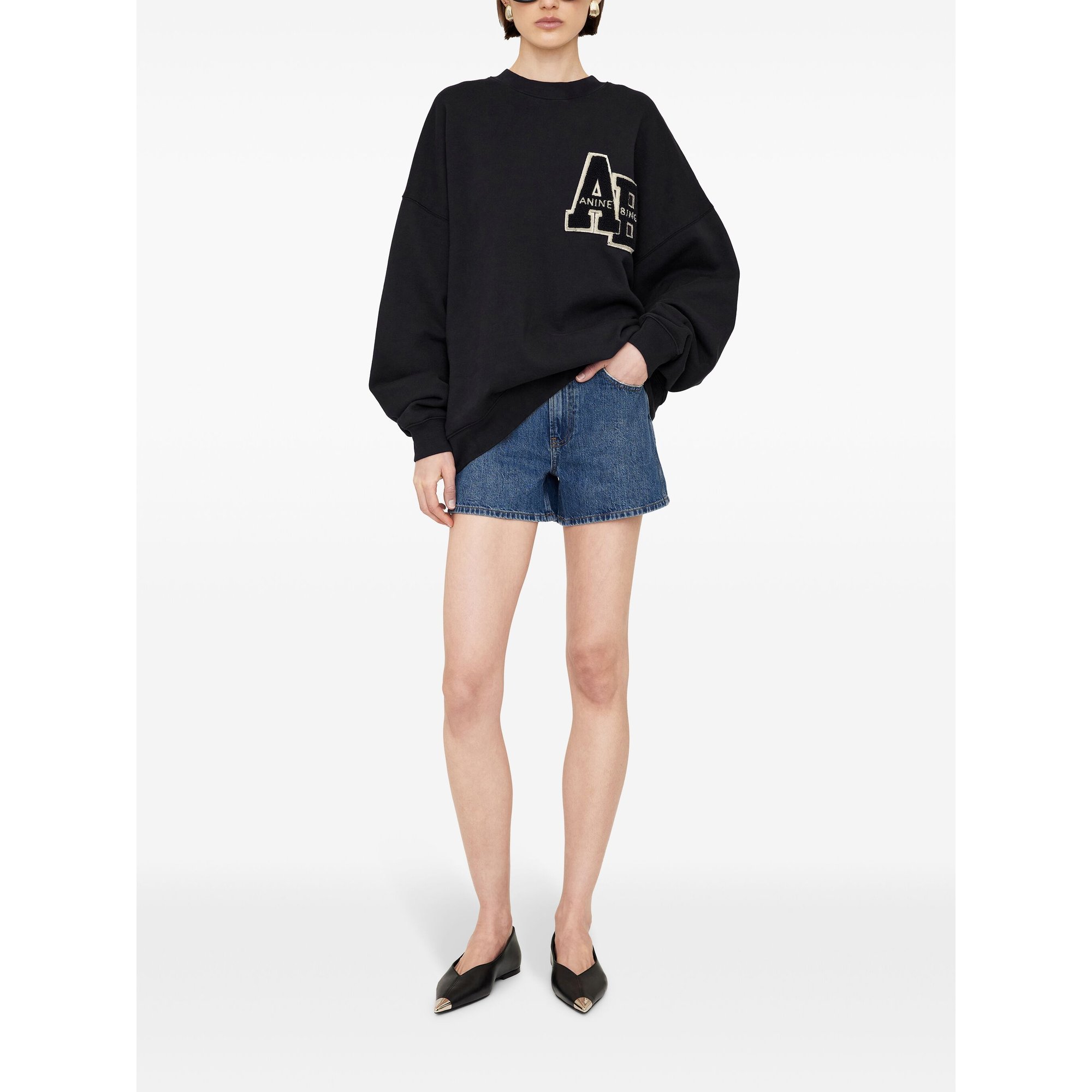 Miles Oversized Sweatshirt Letterman - Black Anine Bing vista1
