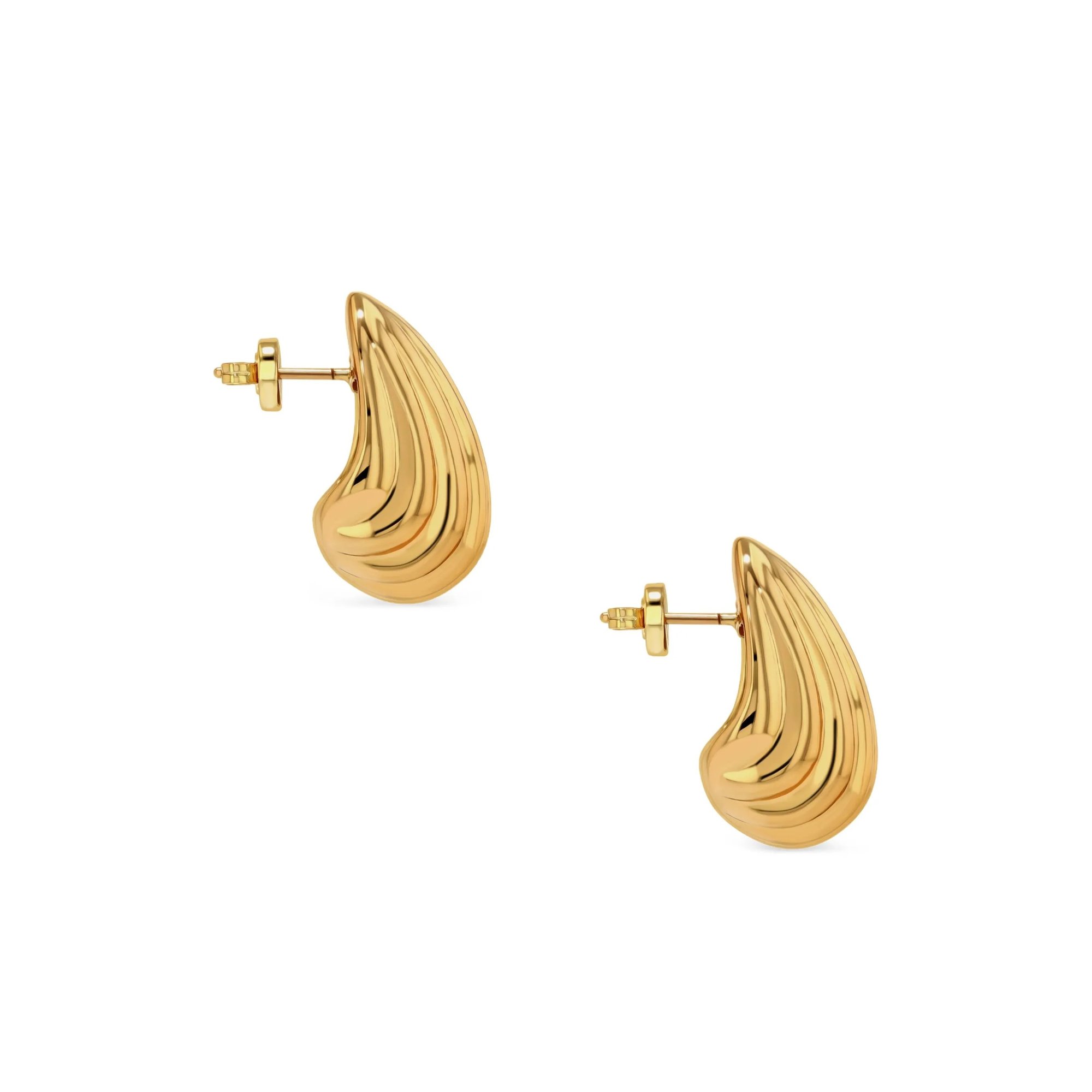 Small Ribbed Drop Earrings - Gold Anine Bing vista2