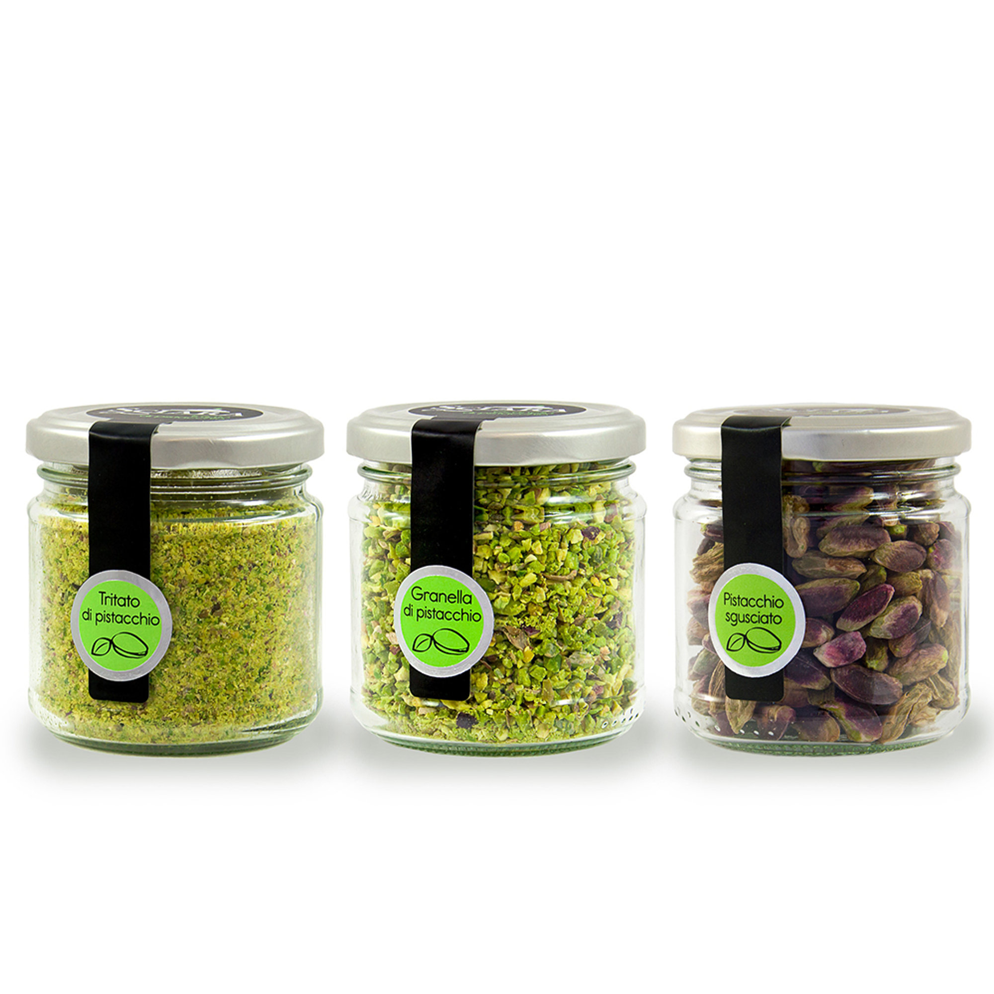 3 barattoli misti: Trito di Pistacchi 100 gr - Granella di pistacchio 100 gr - Pistacchi sgusciati 100 gr Sciara vista0