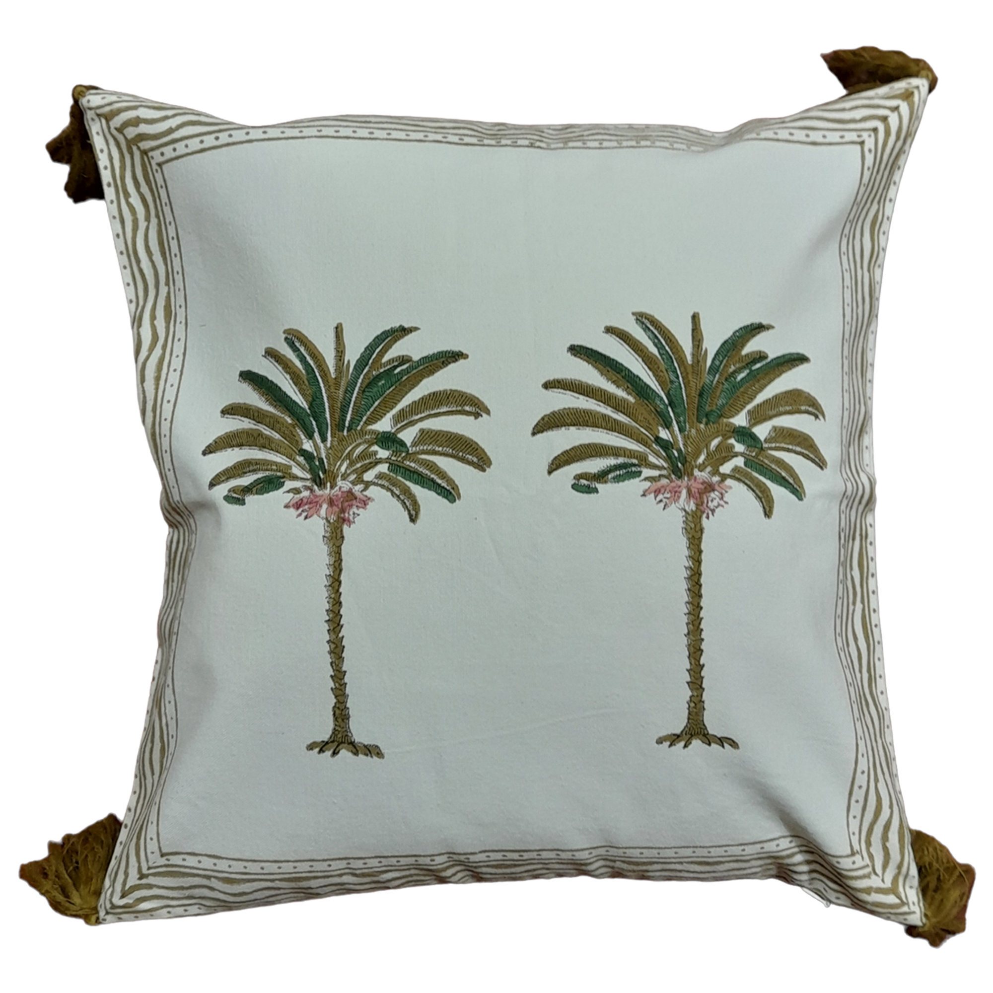 Green Palm Printed Cotton Cushion+ Filling Les-Ottomans vista0