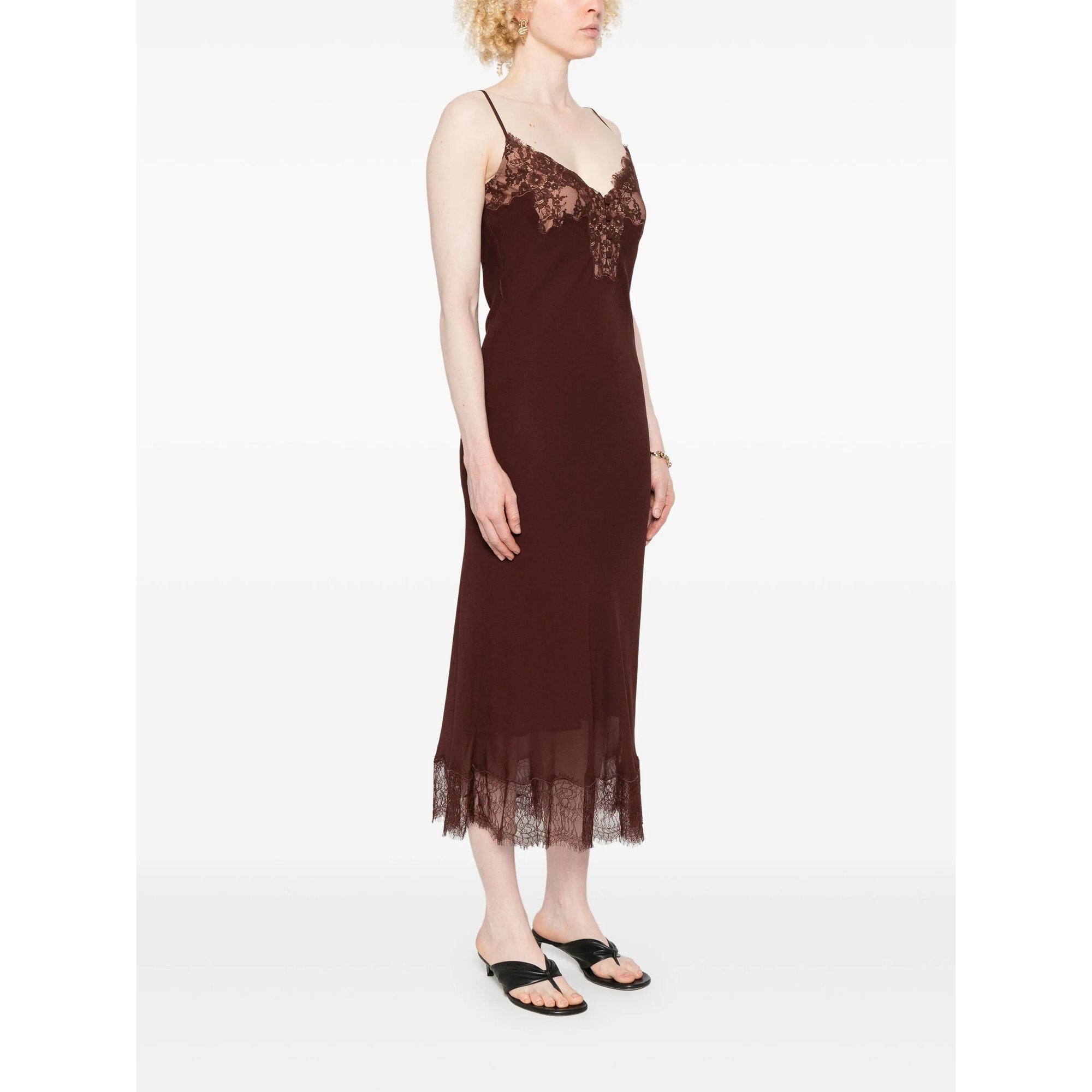 Brown Lace Insert Midi Dress SELF-PORTRAIT vista2
