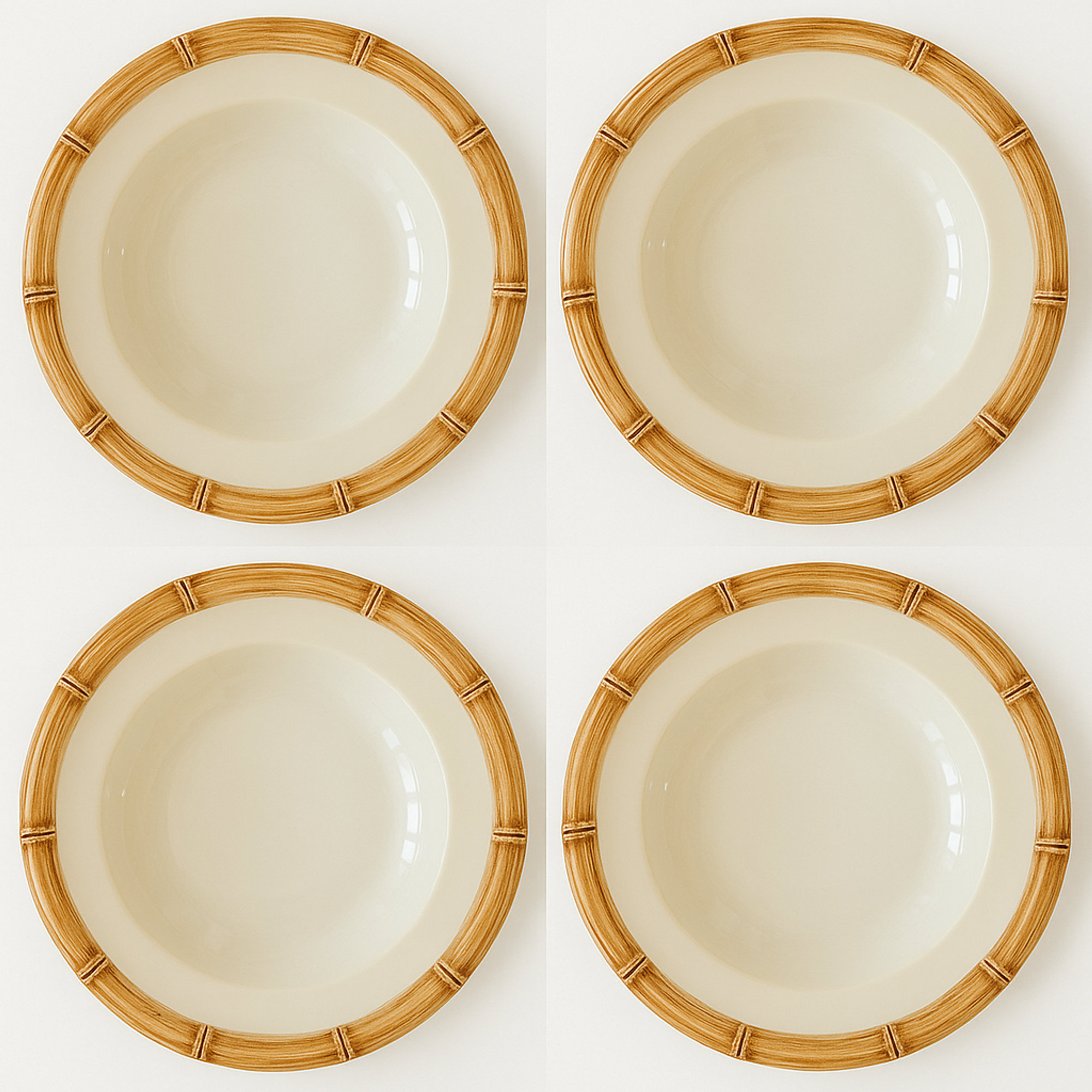 Bamboo Ceramic Pasta Bowl (brown)-set of 4 Les-Ottomans vista1