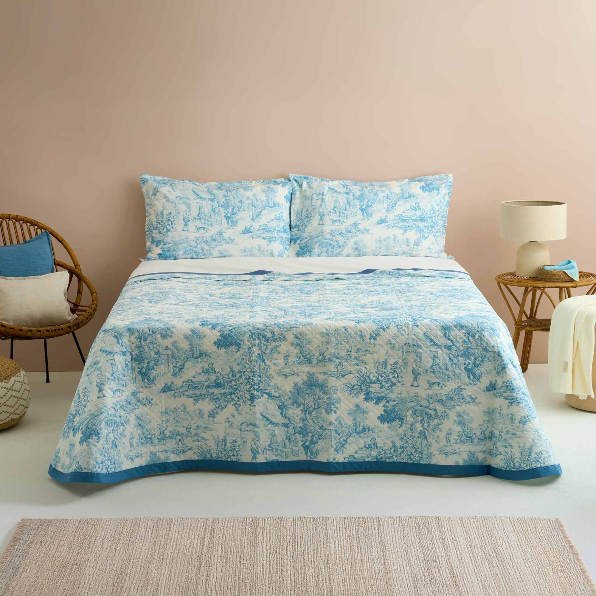 TOILE DE JOUY Completo letto eko matrimoniale, Blu Biancoperla vista1