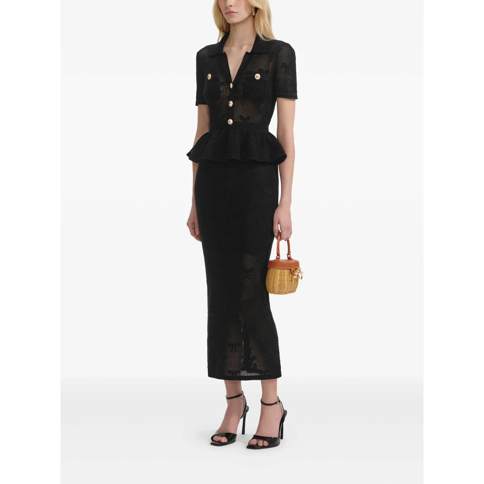 Black Bow Crochet Midi Dress SELF-PORTRAIT vista1