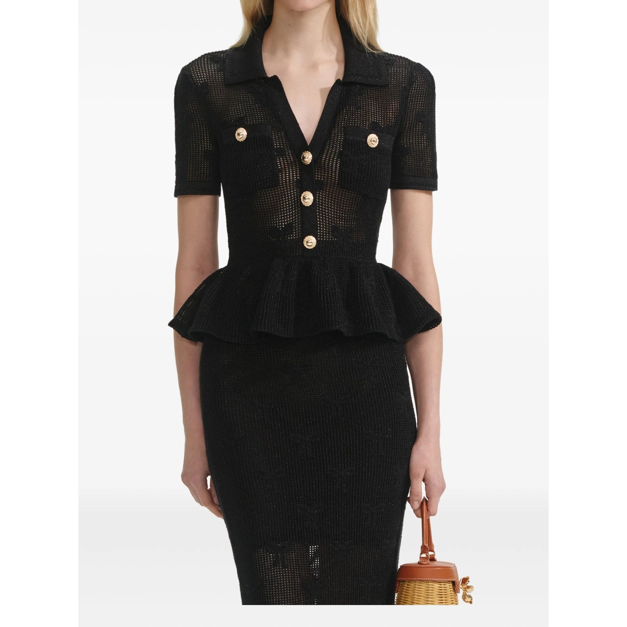 Black Bow Crochet Midi Dress SELF-PORTRAIT vista3