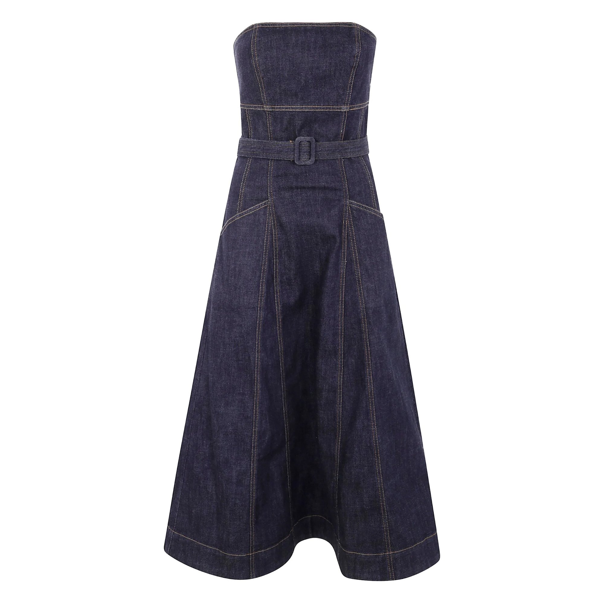 Indigo Denim Bandeau Midi Dress SELF-PORTRAIT vista0