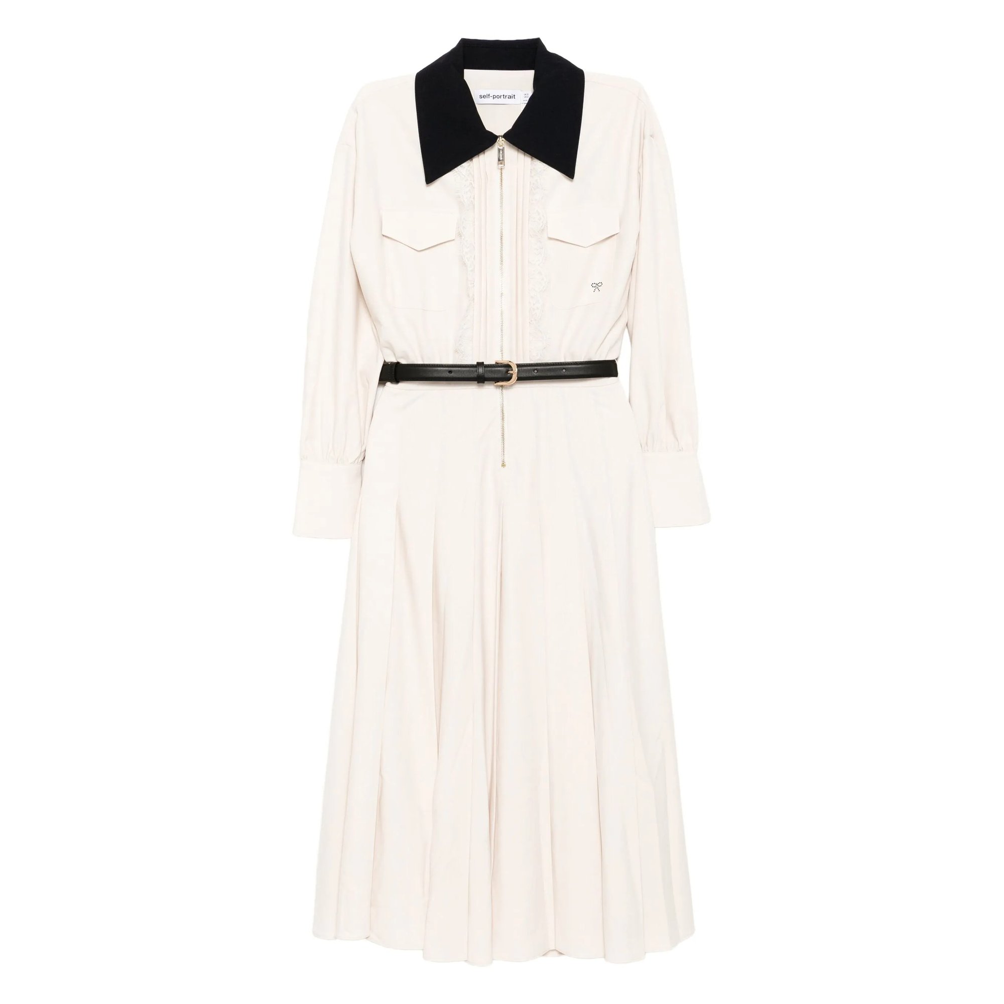 Cream Twill Contrast Collar Midi Dress SELF-PORTRAIT vista0