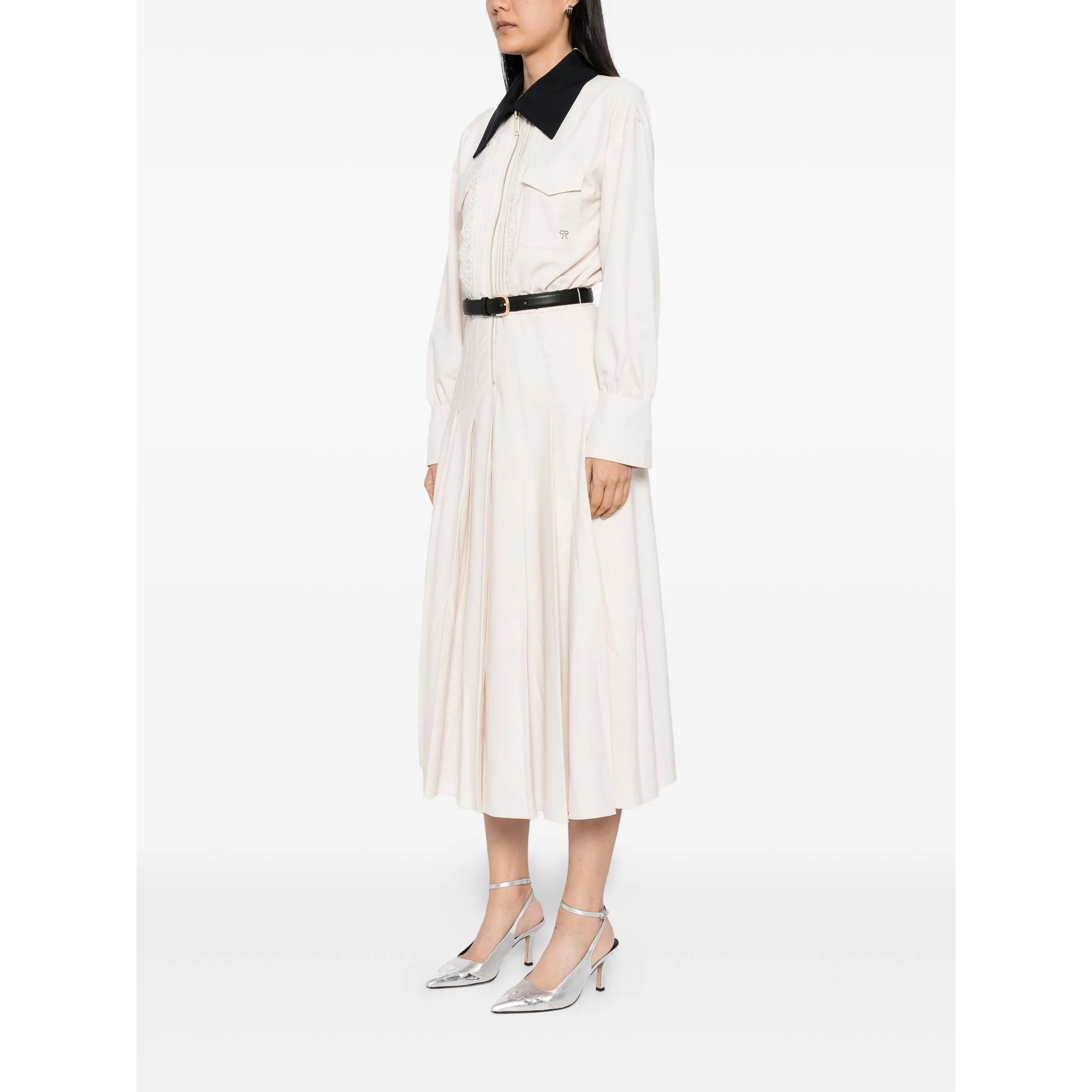 Cream Twill Contrast Collar Midi Dress SELF-PORTRAIT vista2