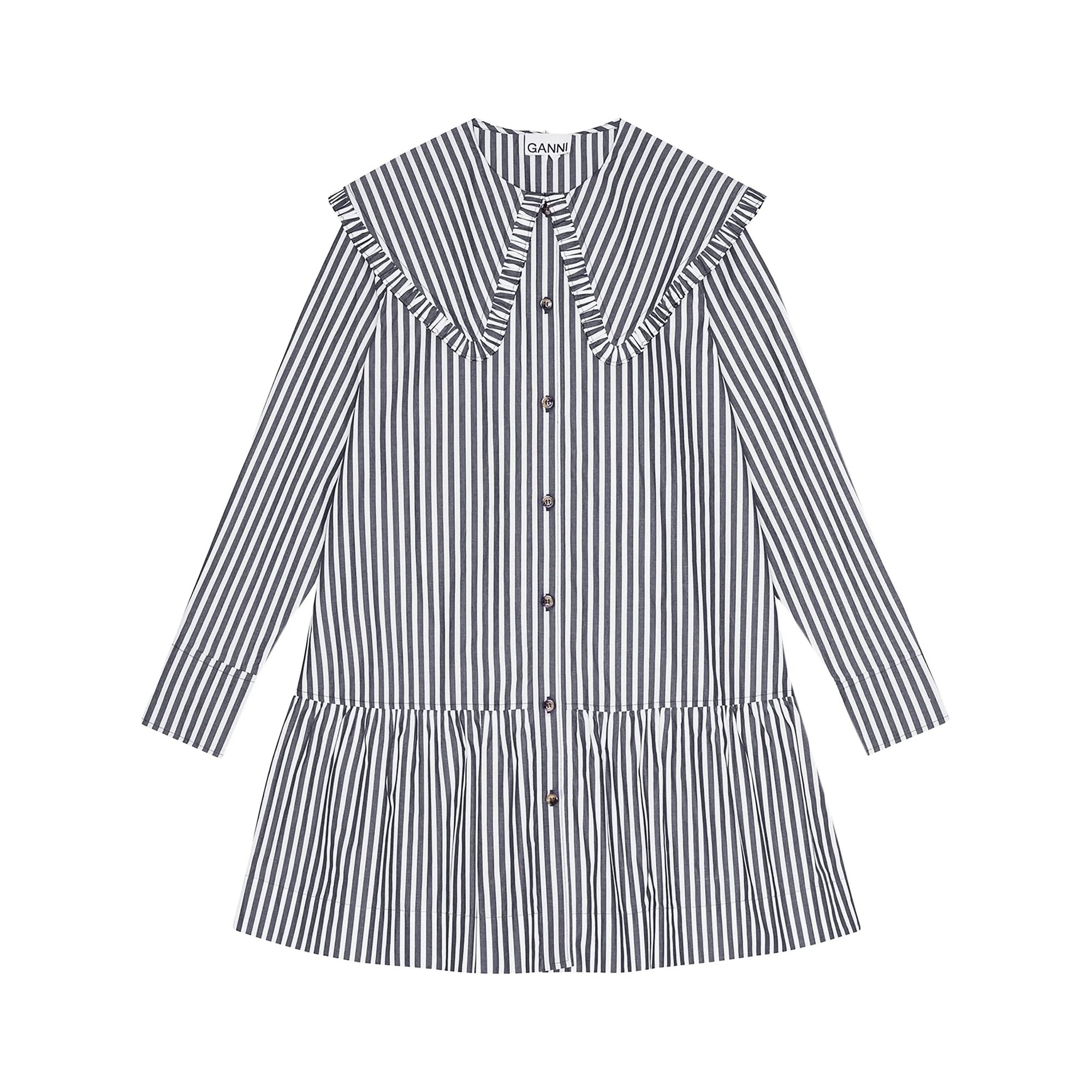 Stripe Cotton Big Collar Mini Dress W0098 Ganni vista0