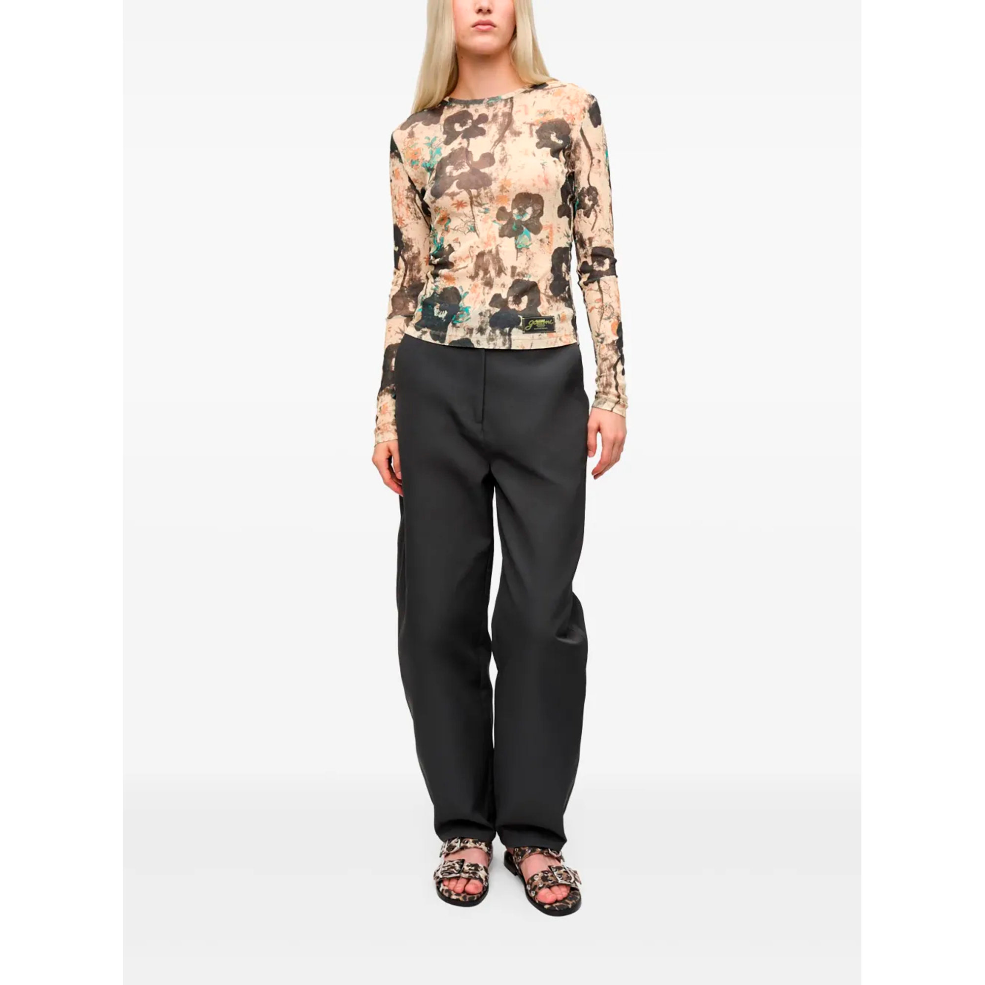 Printed Marl Mesh Long Sleeve Top T4136 Ganni vista1