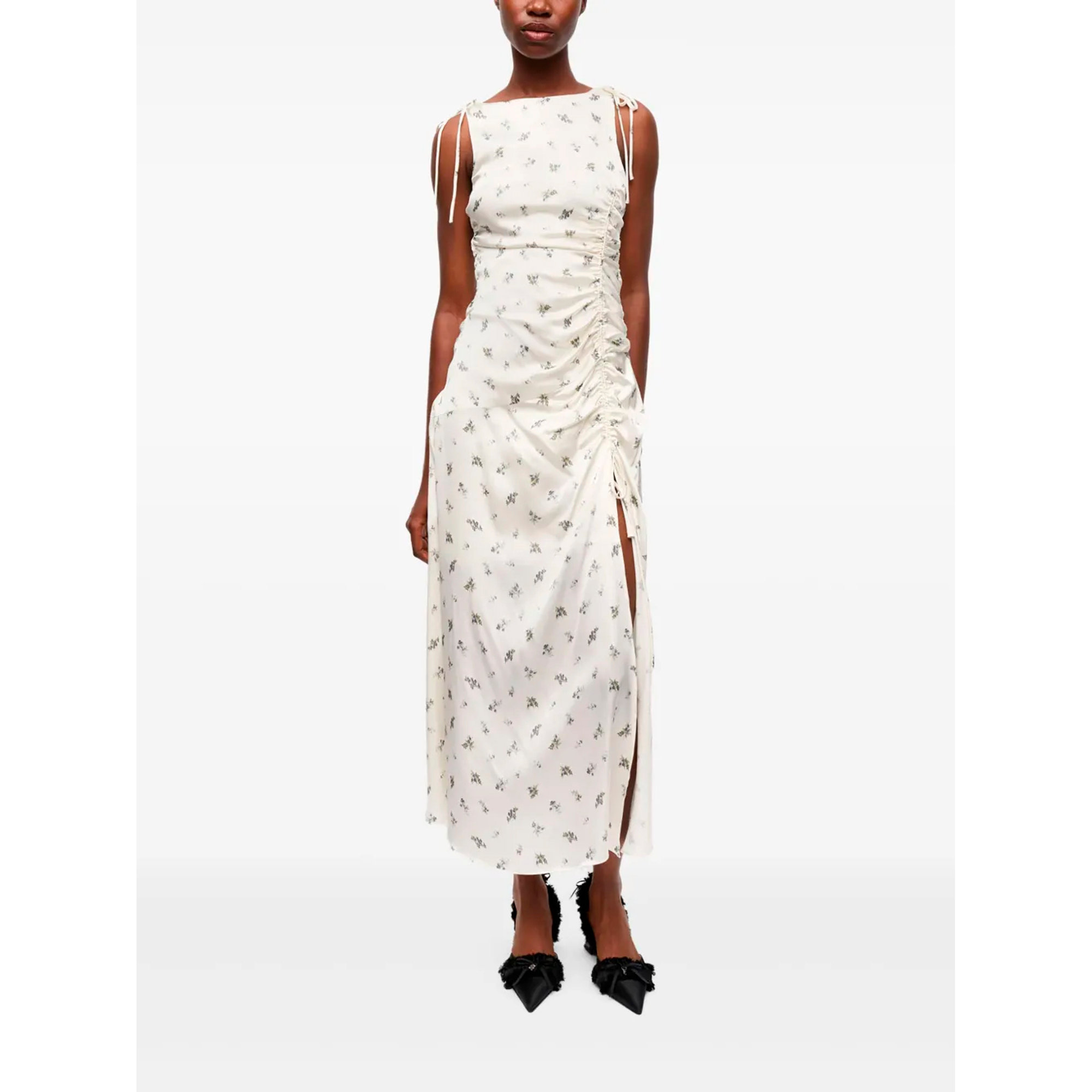 Printed Satin Gathered Long Dress W0262 Ganni vista1