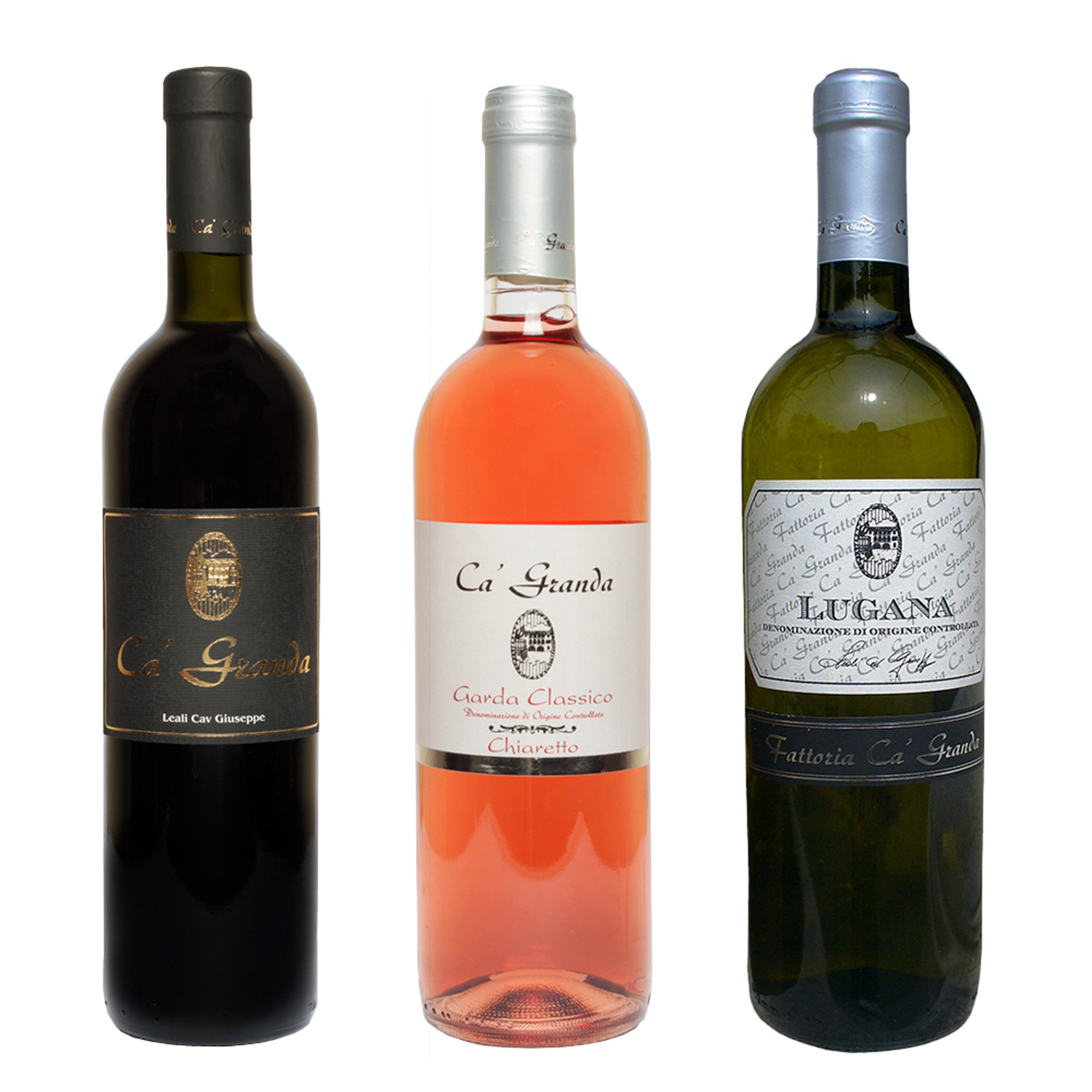 3 botellas mixtas: Garda Classico Rosso Ca' Granda DOC 2012 Reserve - Garda Classico Chiaretto DOC 2016 - Lugana Bianco DOC 2016 Fattoria Ca' Granda vista0