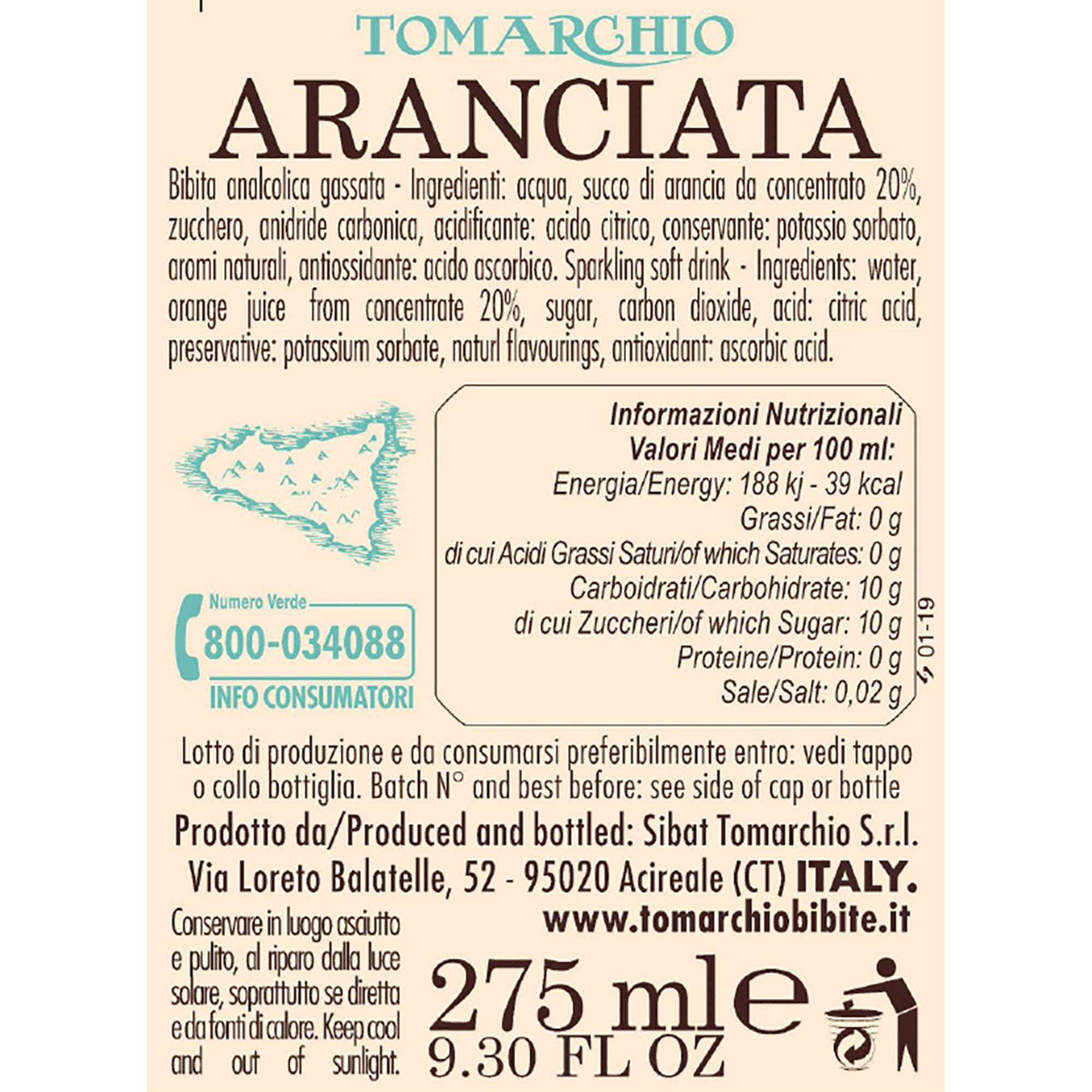 6 Cluster da 4 bottiglie - Arancia Bionda 275 ml Tomarchio vista1