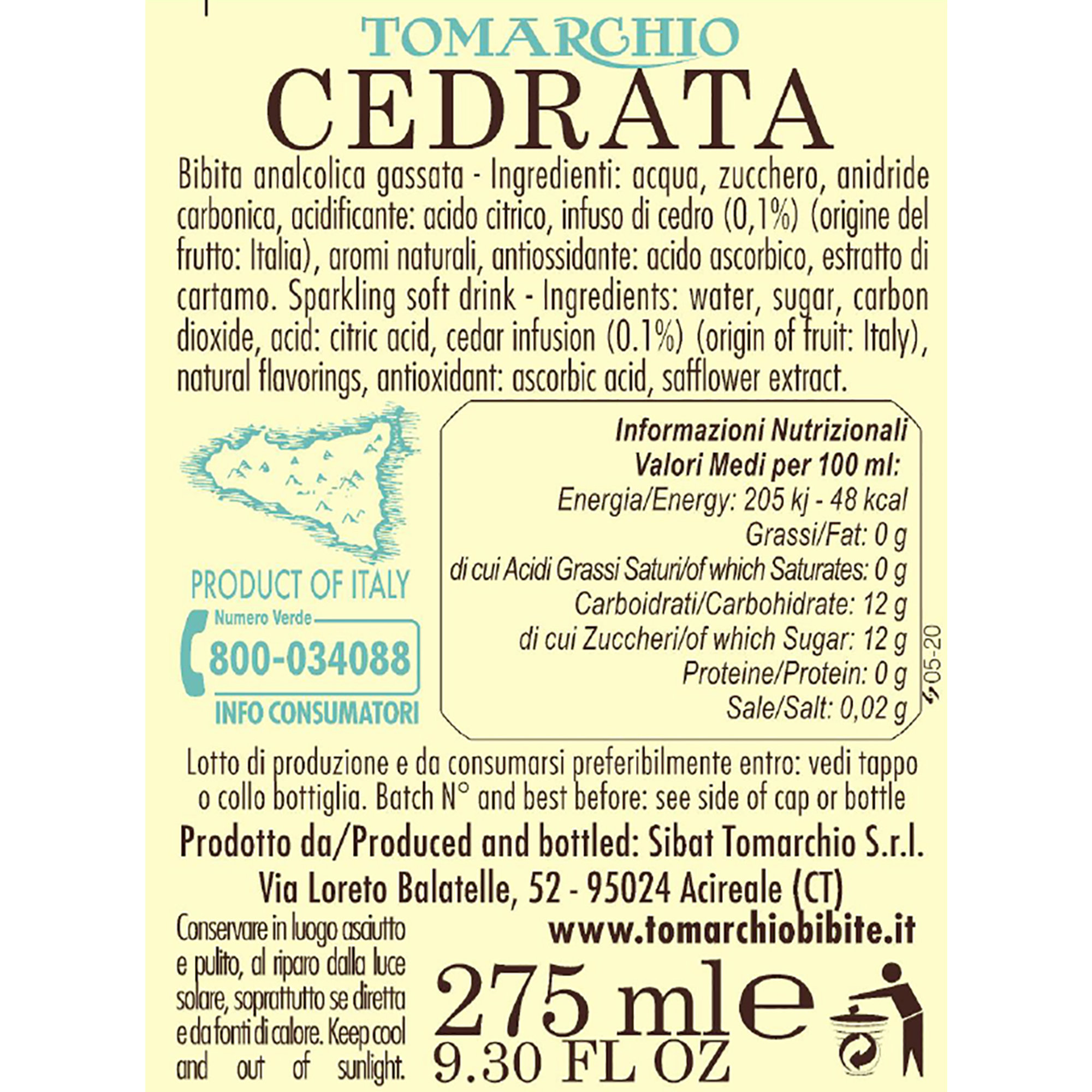 6 Cluster da 4 bottiglie - Cedrata 275 ml Tomarchio vista1