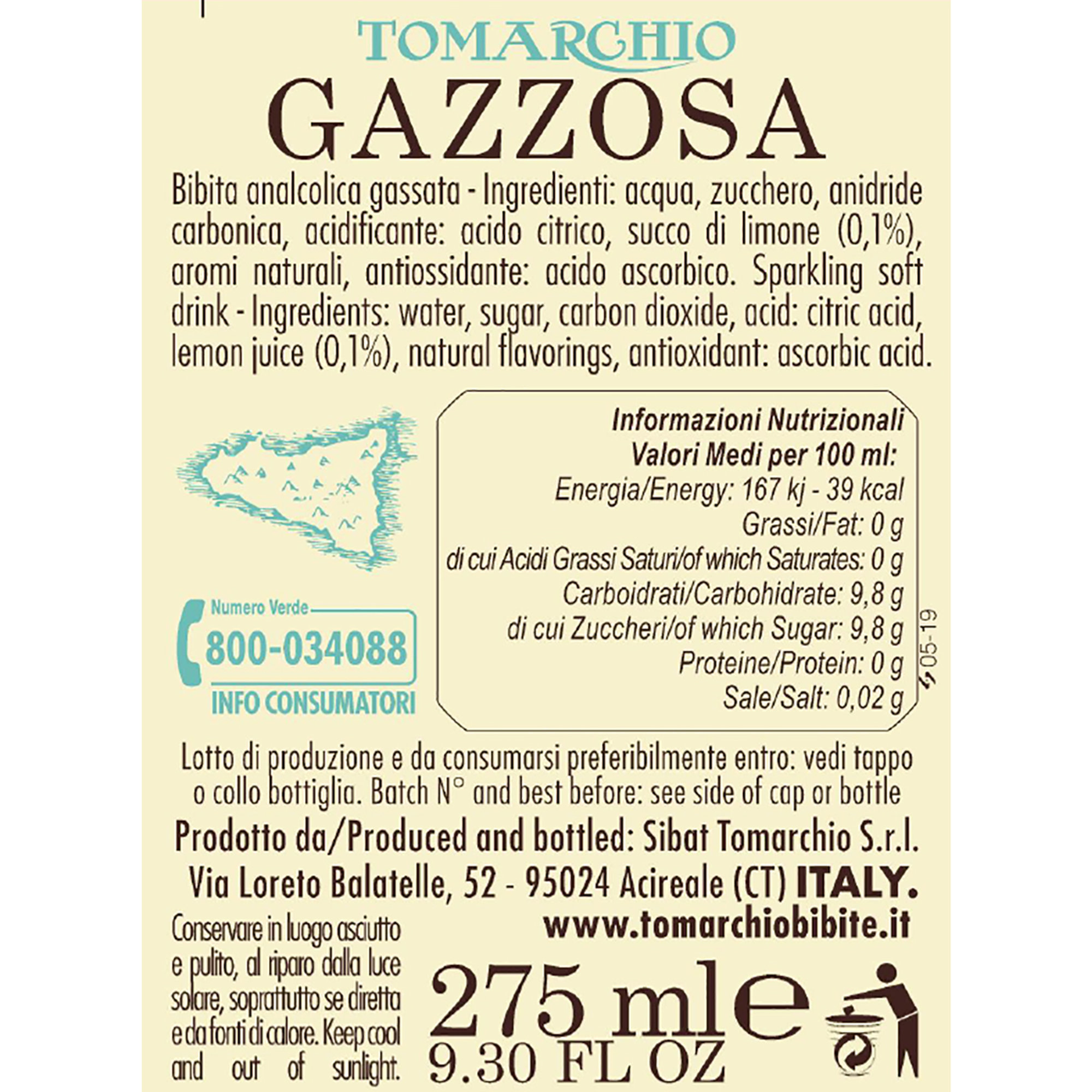 6 grappes de 4 bouteilles - Gazzosa 275 ml Tomarchio vista1