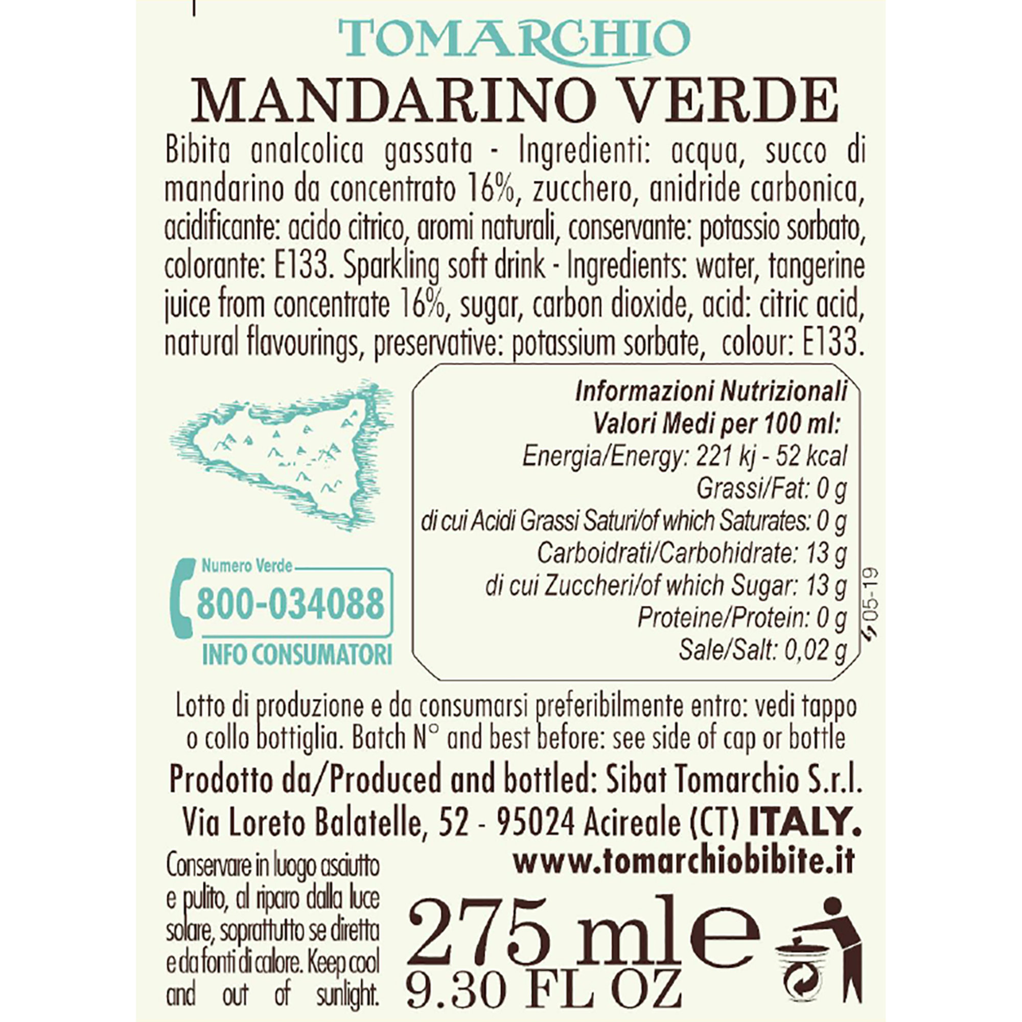 6 Cluster da 4 bottiglie - Mandarino verde 275 ml Tomarchio vista1