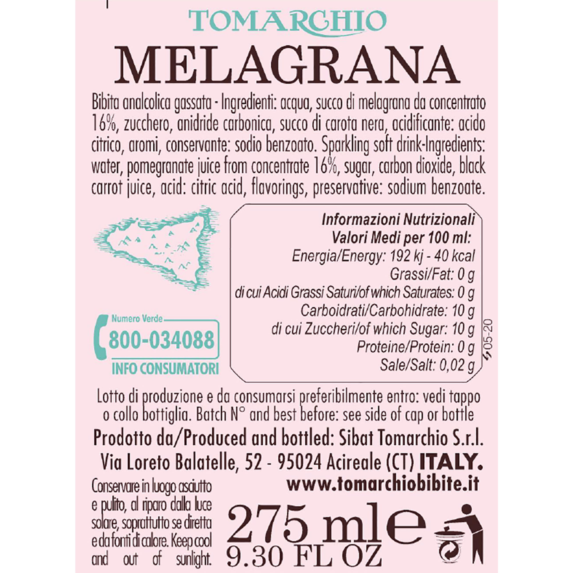 6 Cluster da 4 bottiglie - Melagrana 275 ml Tomarchio vista1