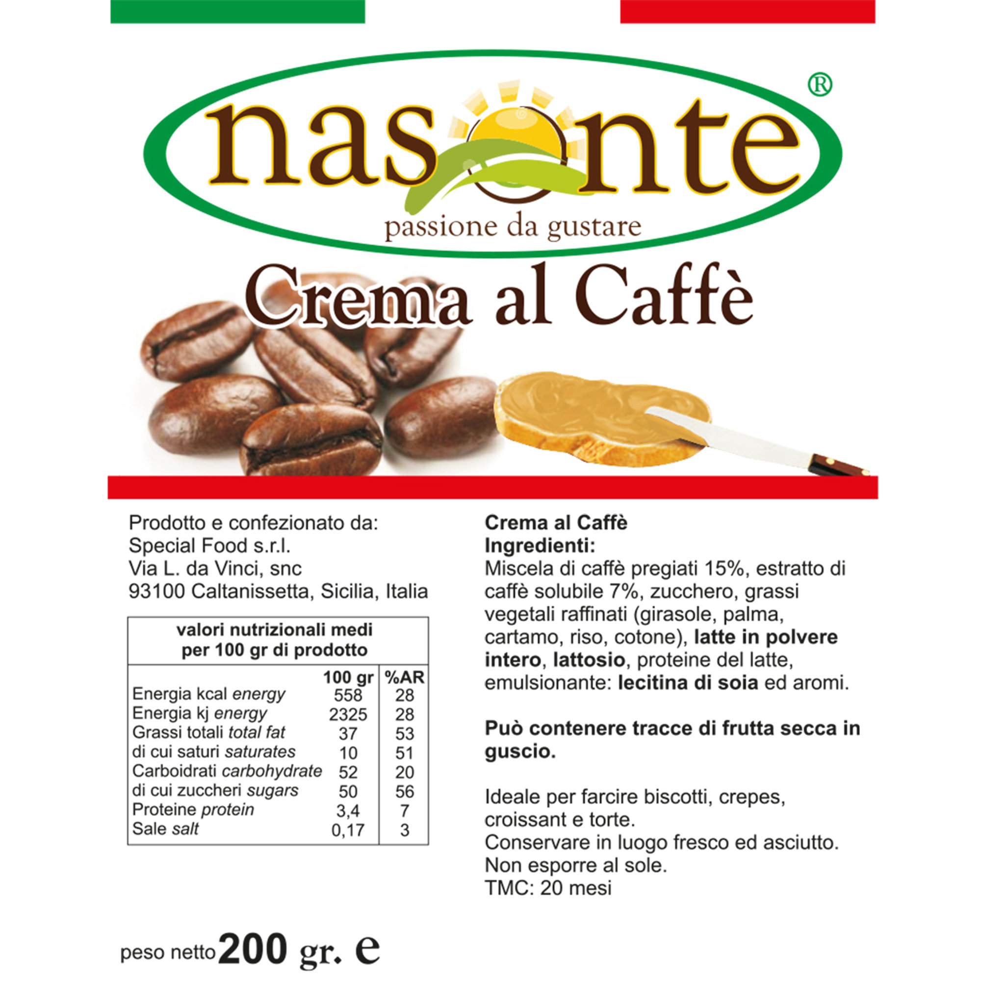 6 mixed jars: 3 Coffee Cream, 3x200 g - 3 Toasted Almonds Cream, 3x200 g Nasonte vista2